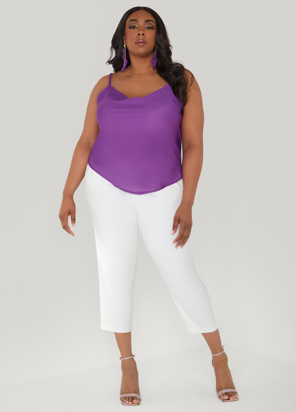Cowl Neck Crepe Cami Pansy | Ashley Stewart