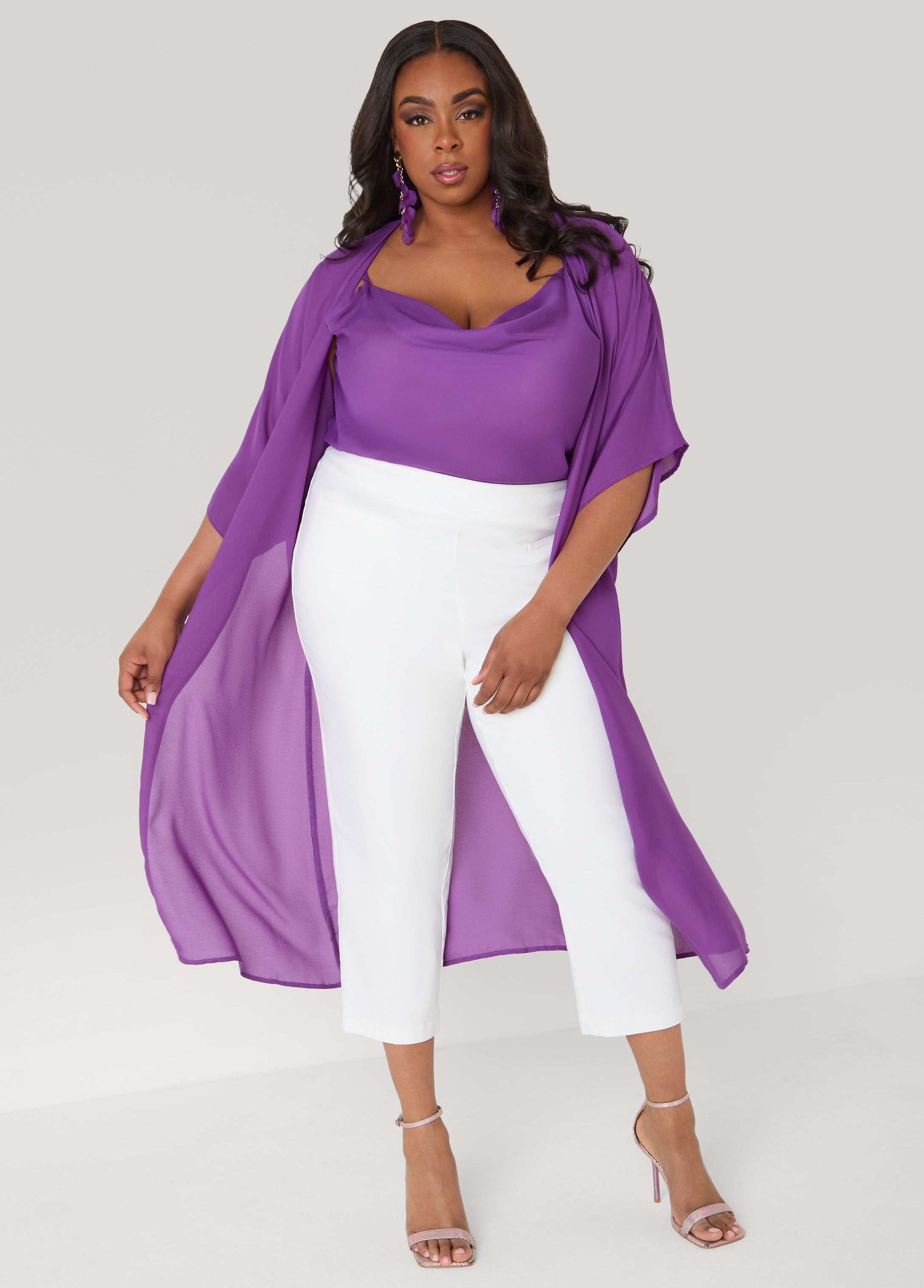 Cowl Neck Crepe Cami Pansy | Ashley Stewart