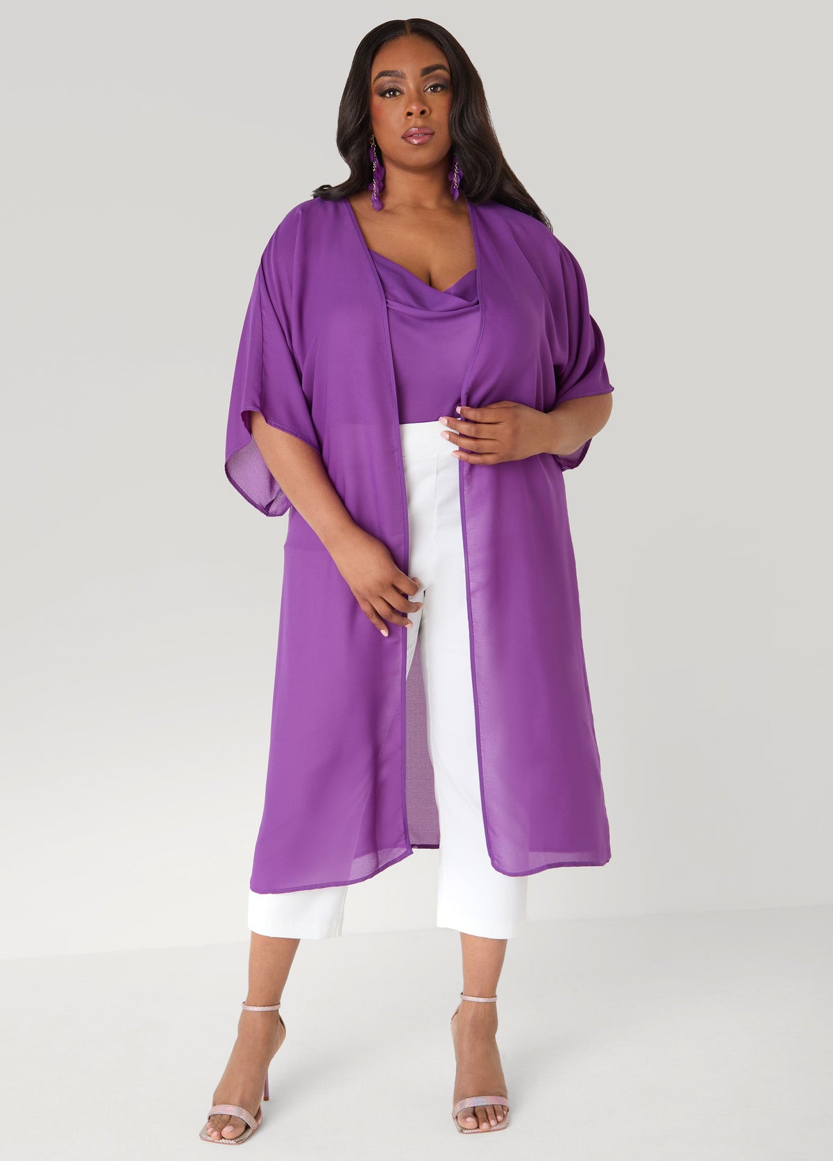 Open Front Crepe Kimono Pansy | Ashley Stewart