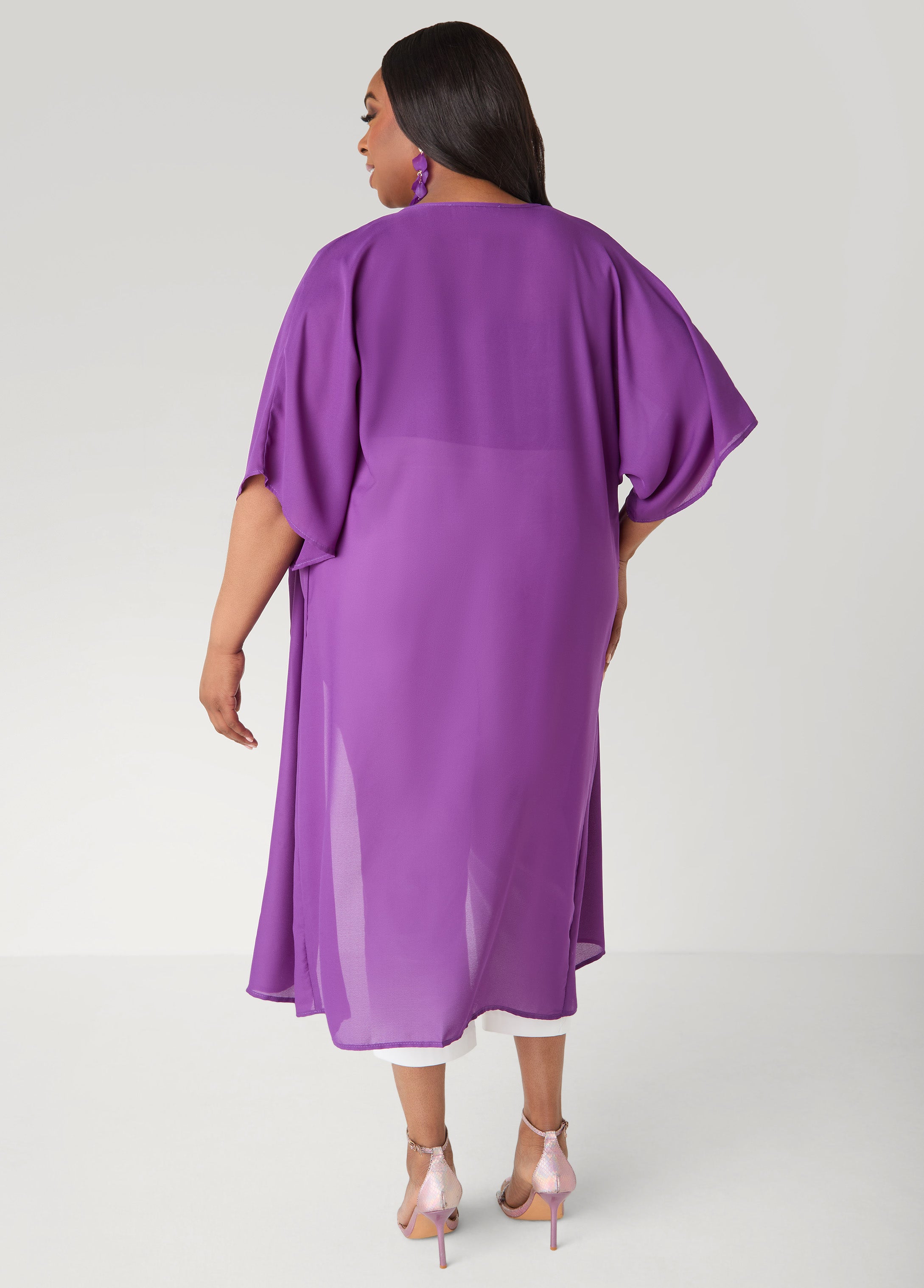 Open Front Crepe Kimono Pansy | Ashley Stewart
