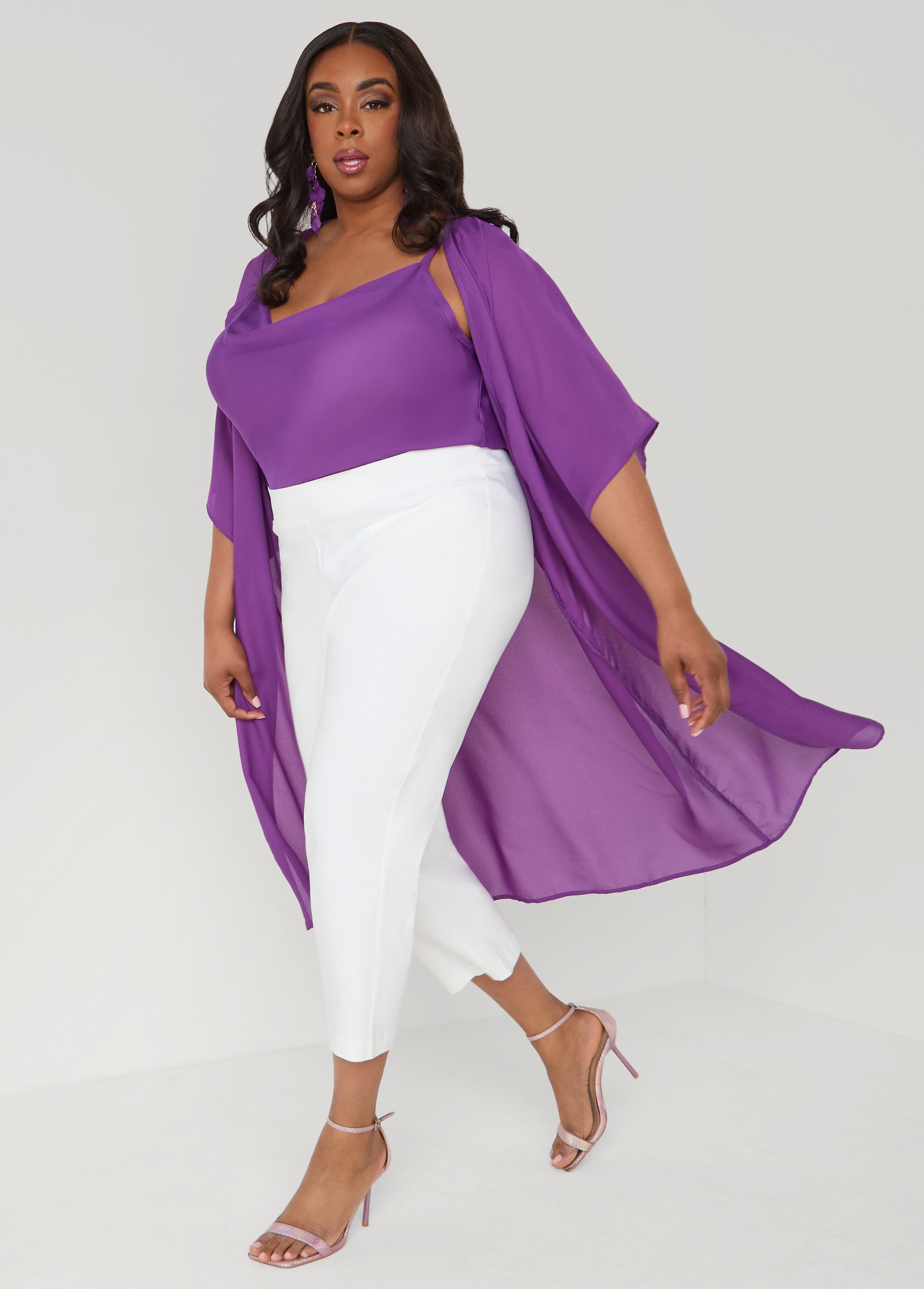 Open Front Crepe Kimono Pansy | Ashley Stewart
