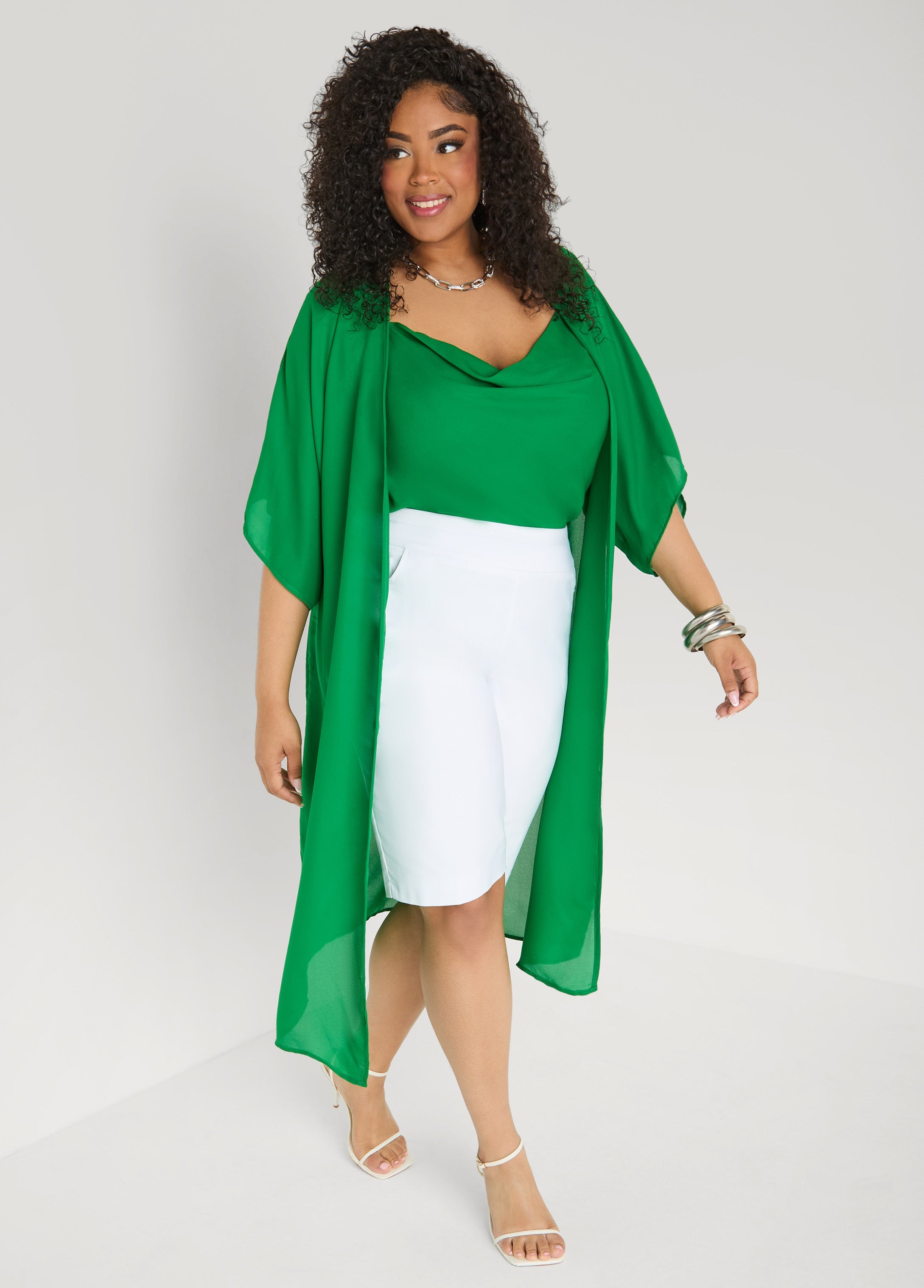 Open Front Crepe Kimono Pansy | Ashley Stewart