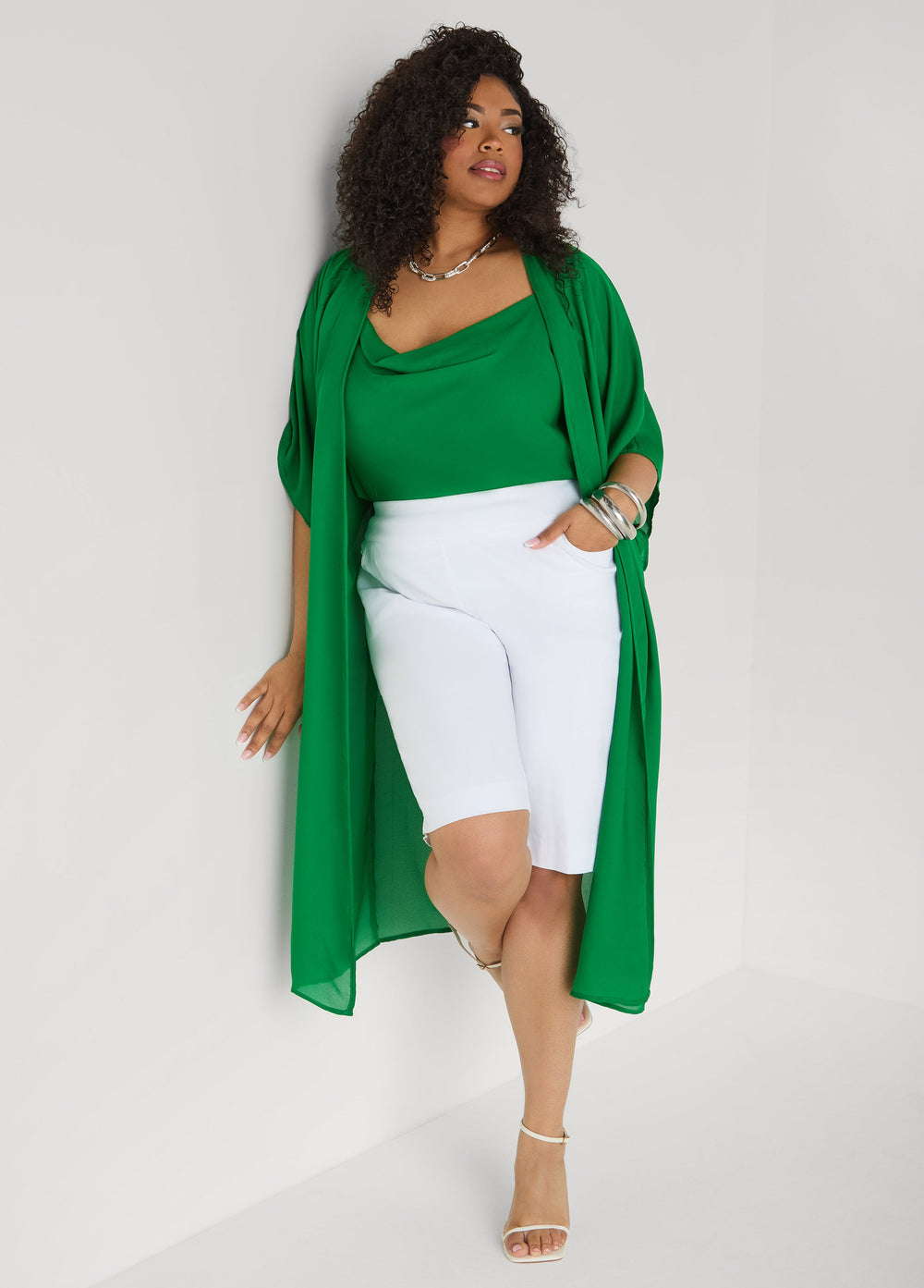 Open Front Crepe Kimono Pansy | Ashley Stewart
