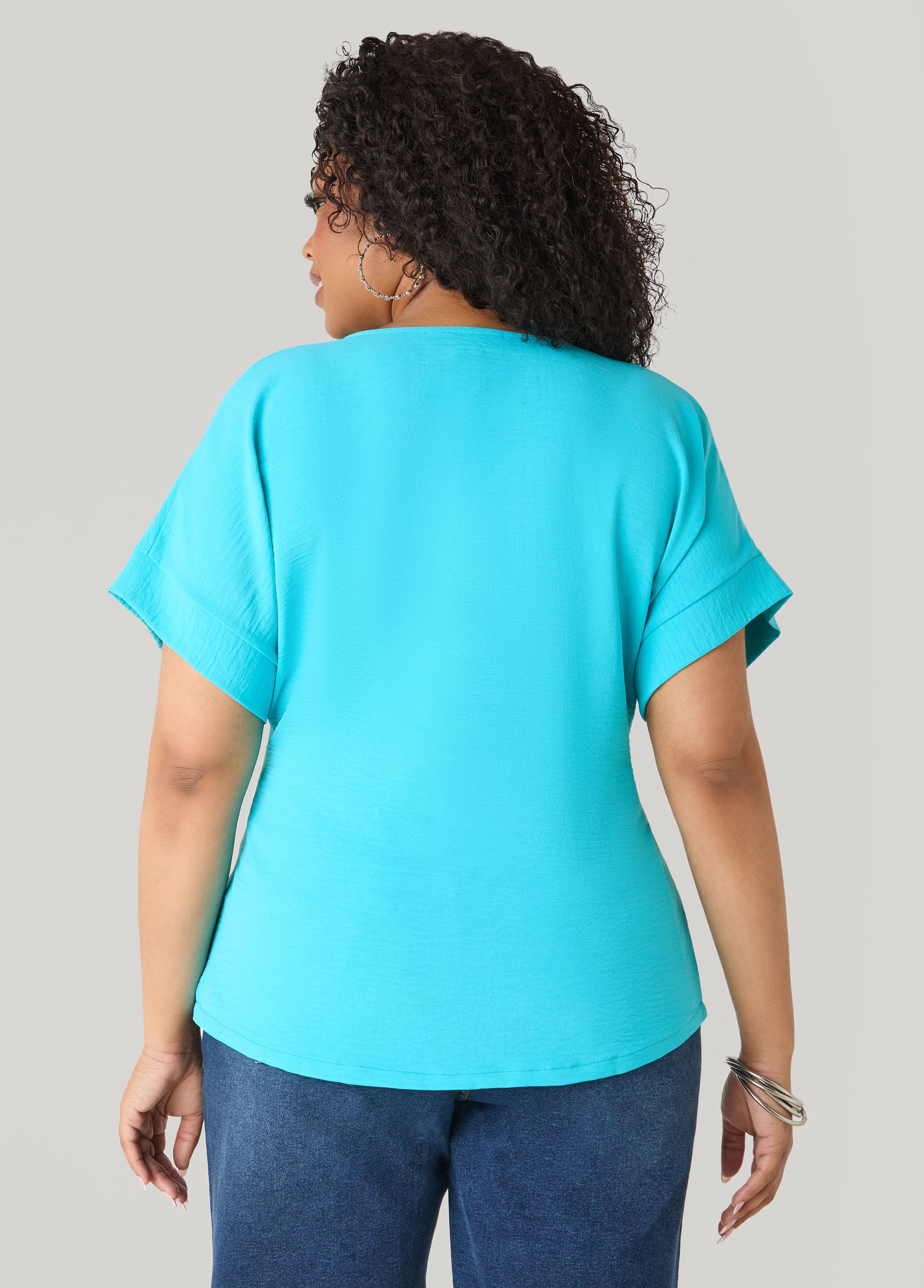 Tie Front V Neck Top Royal Blue | Ashley Stewart