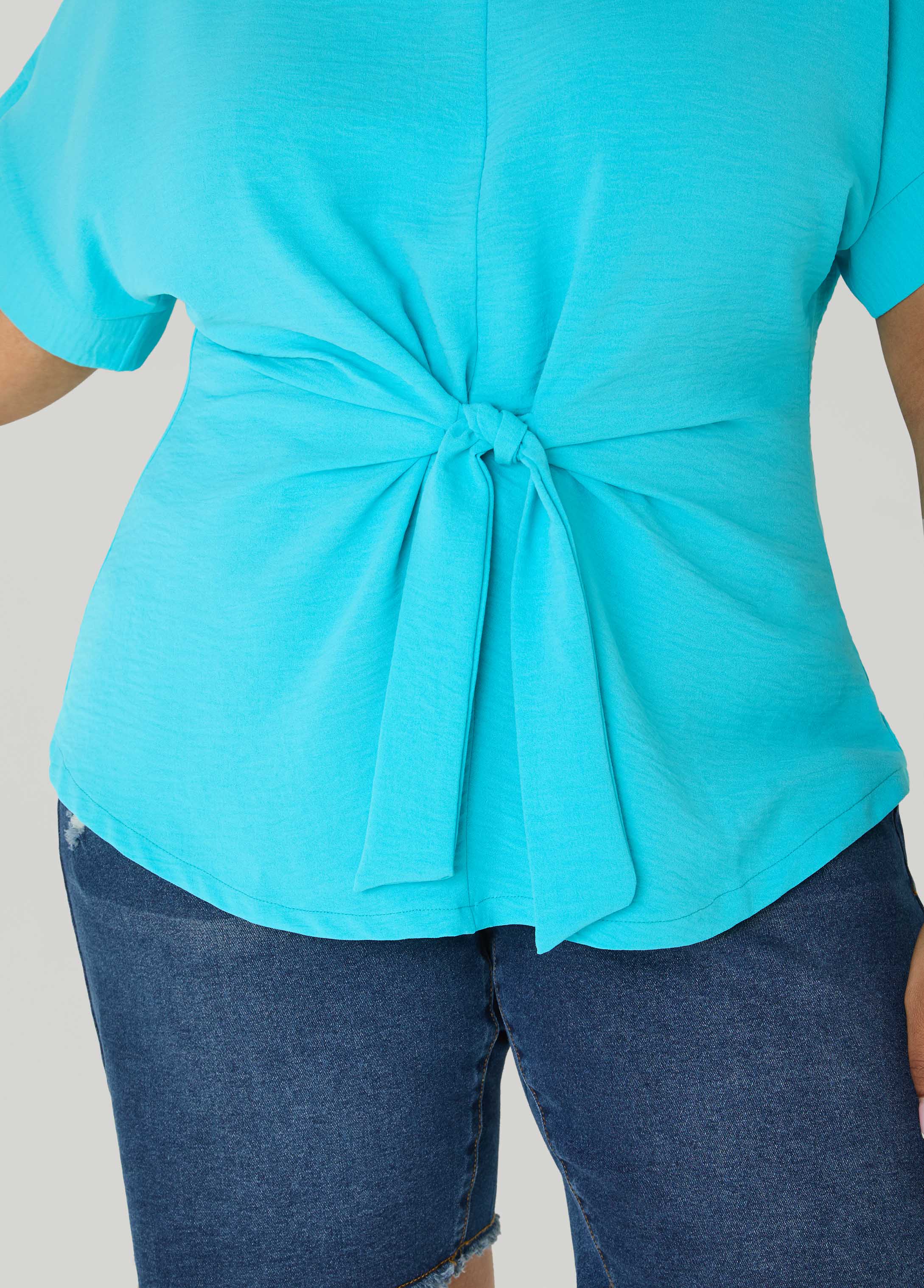 Tie Front V Neck Top Royal Blue | Ashley Stewart