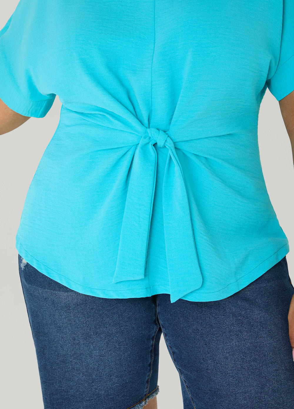 Tie Front V Neck Top Royal Blue | Ashley Stewart