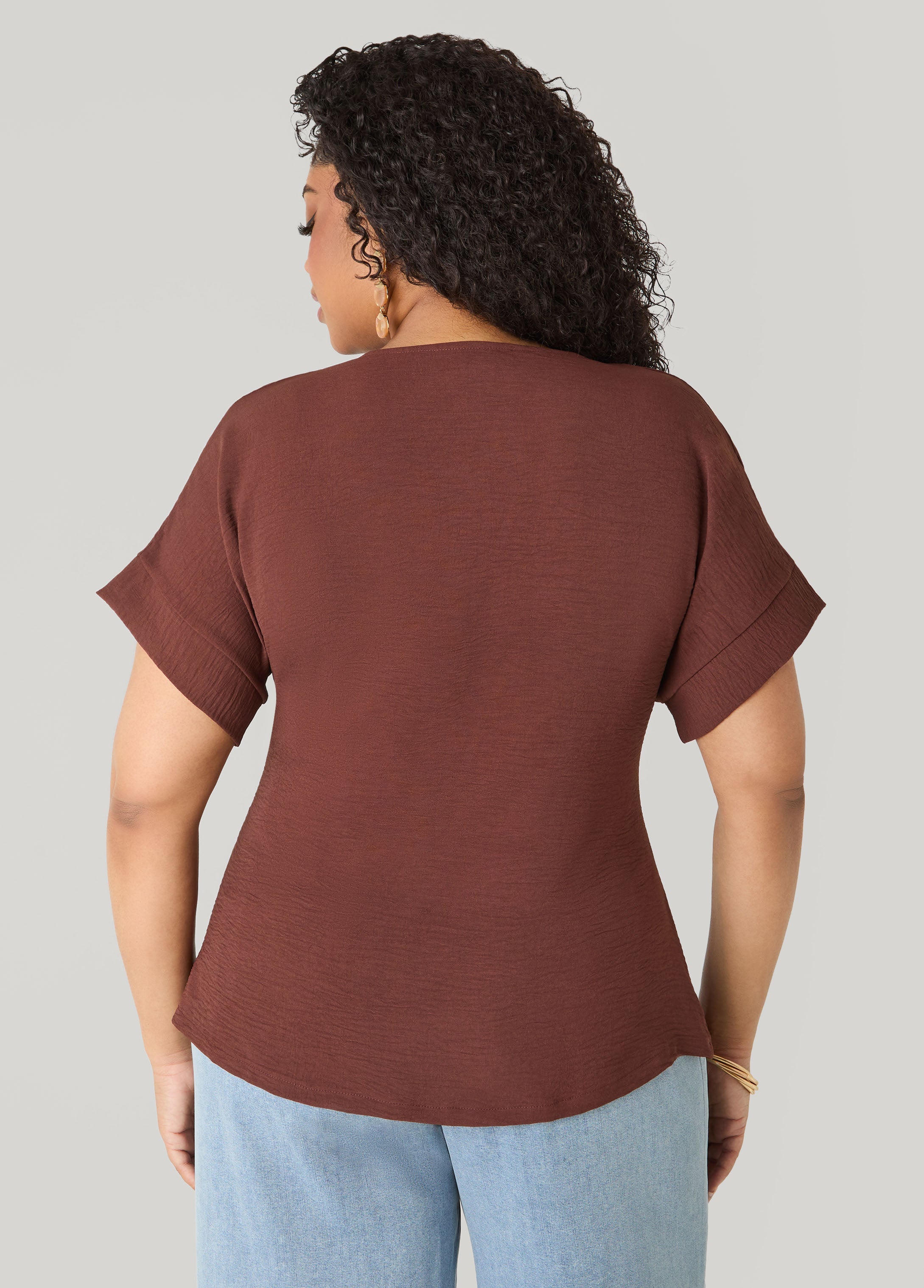 Tie Front V Neck Top Royal Blue | Ashley Stewart