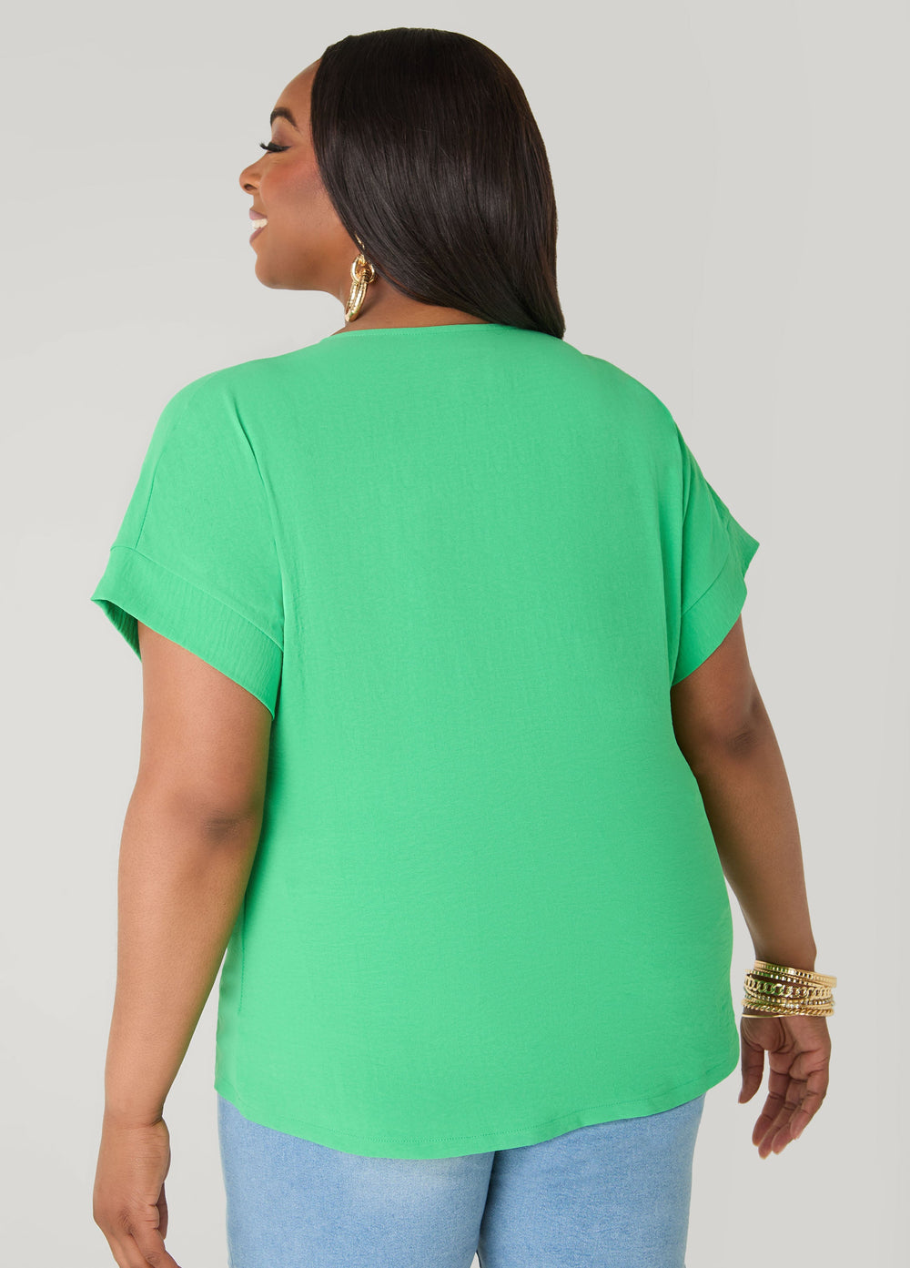 Tie Front V Neck Top Royal Blue | Ashley Stewart