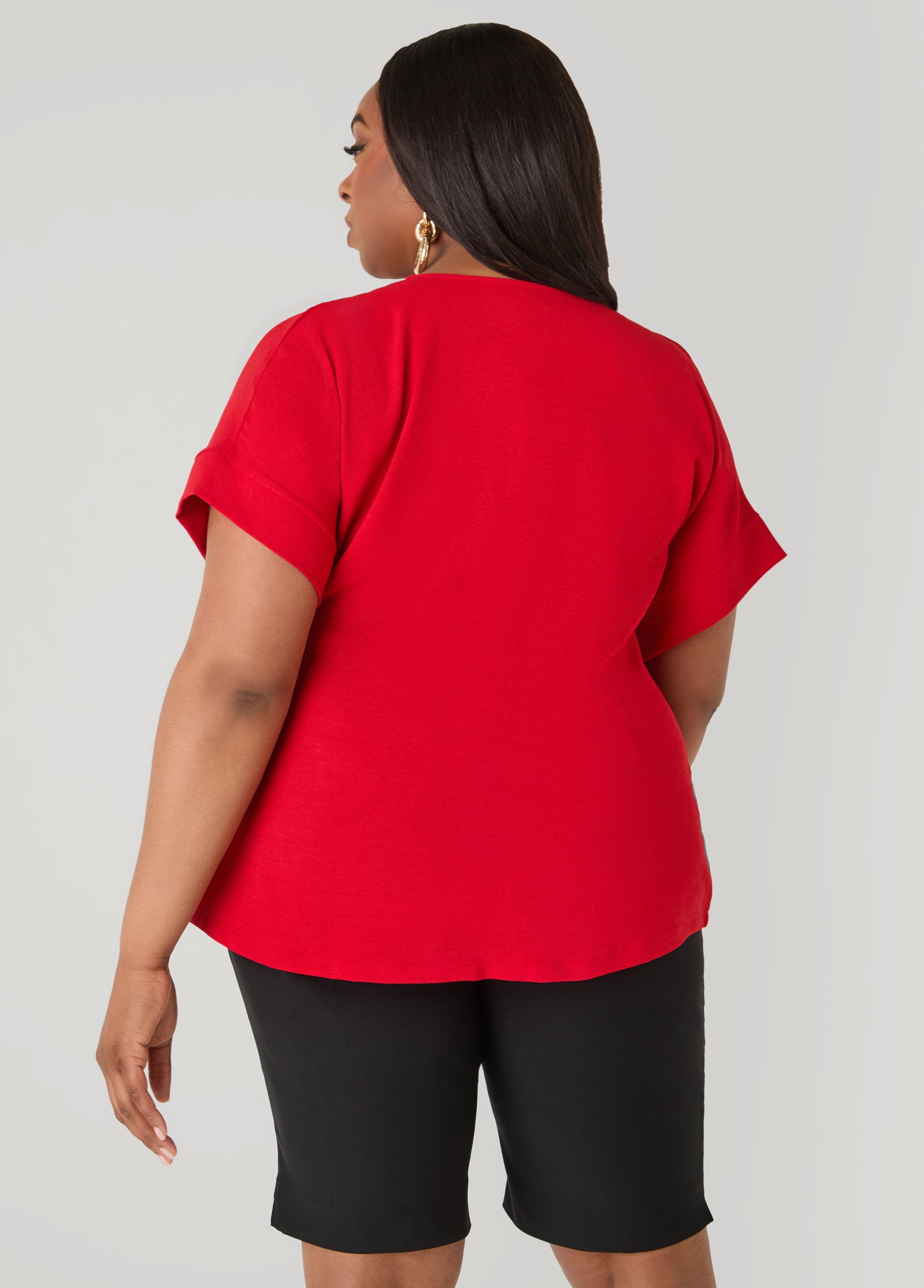 Tie Front V Neck Top Royal Blue | Ashley Stewart