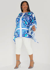 Floral Satin Tunic Victoria Blue | Ashley Stewart