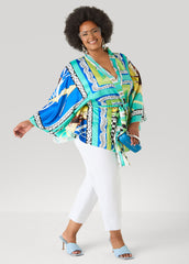Belted Printed Satin Kimono Multi | Ashley Stewart