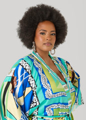 Belted Printed Satin Kimono Multi | Ashley Stewart