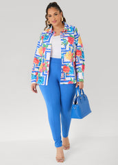 Floral Print Collared Shirt Victoria Blue | Ashley Stewart