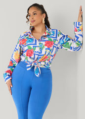 Floral Print Collared Shirt Victoria Blue | Ashley Stewart