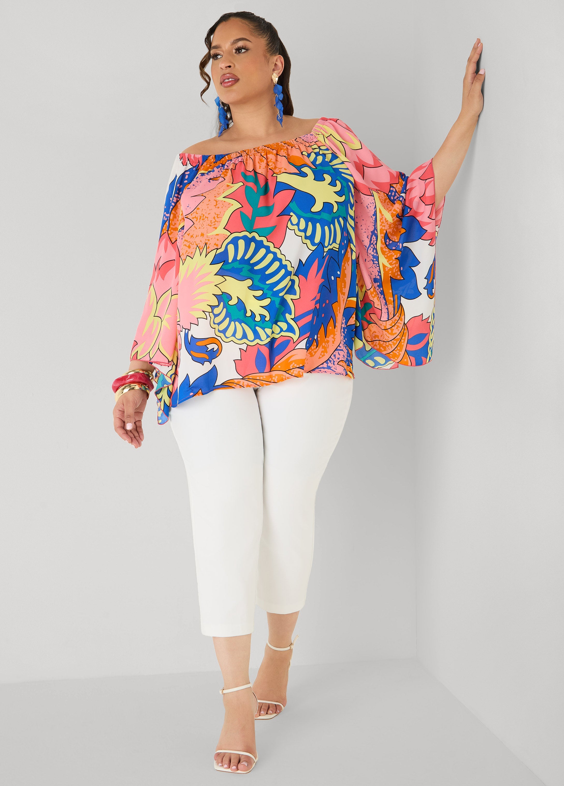 Off The Shoulder Floral Blouse Multi | Ashley Stewart