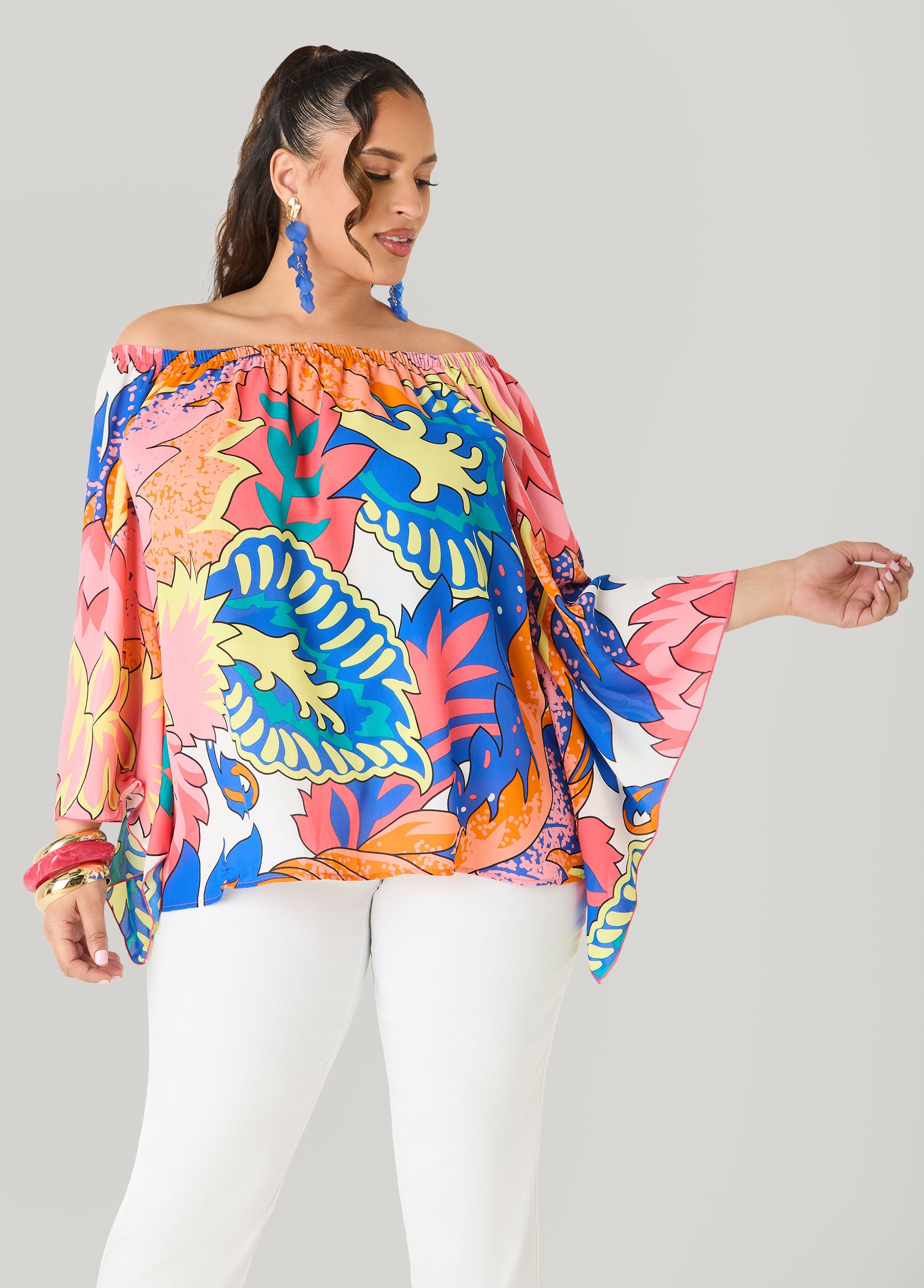 Off The Shoulder Floral Blouse Multi | Ashley Stewart