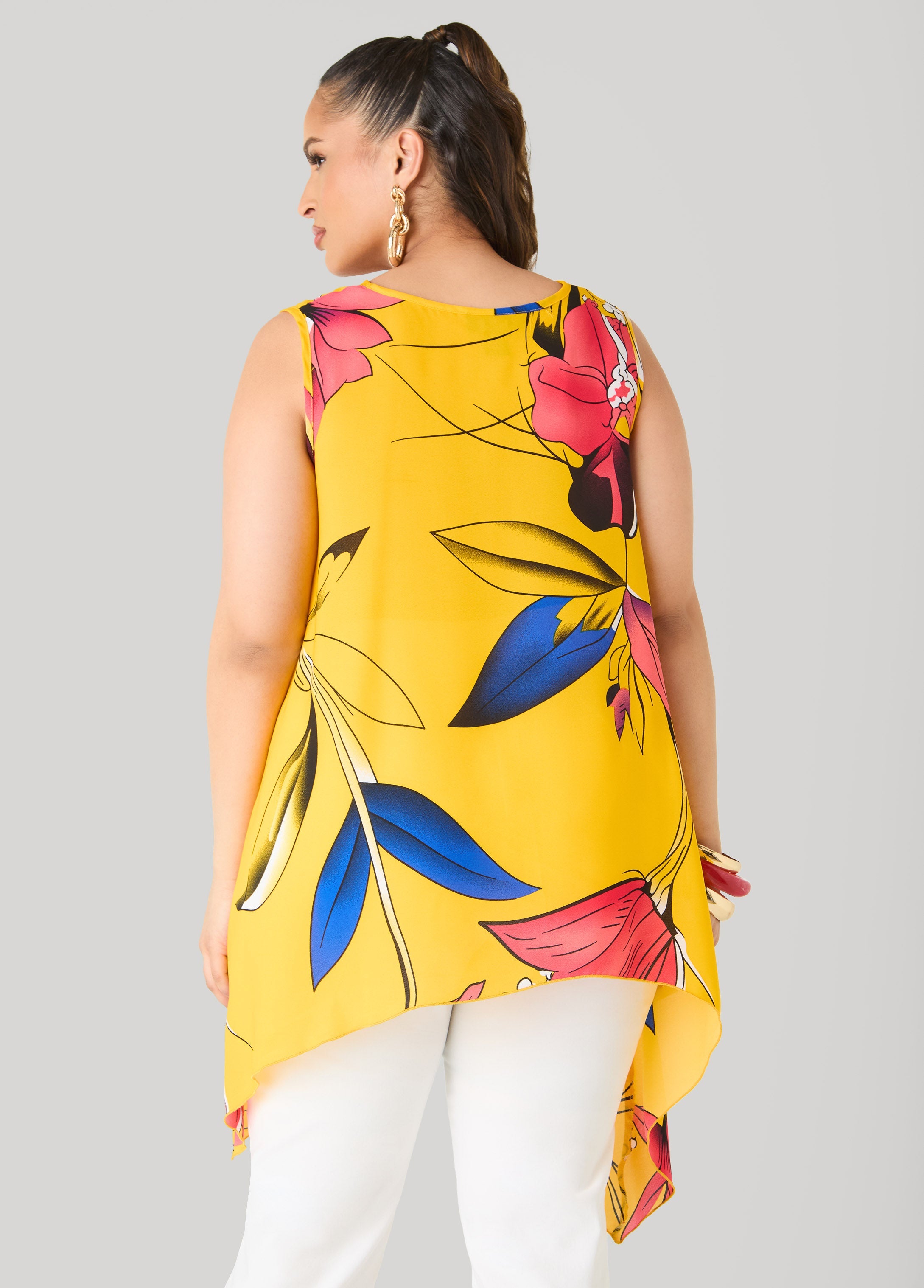 Floral Print Handkerchief Top Spectra Yellow | Ashley Stewart