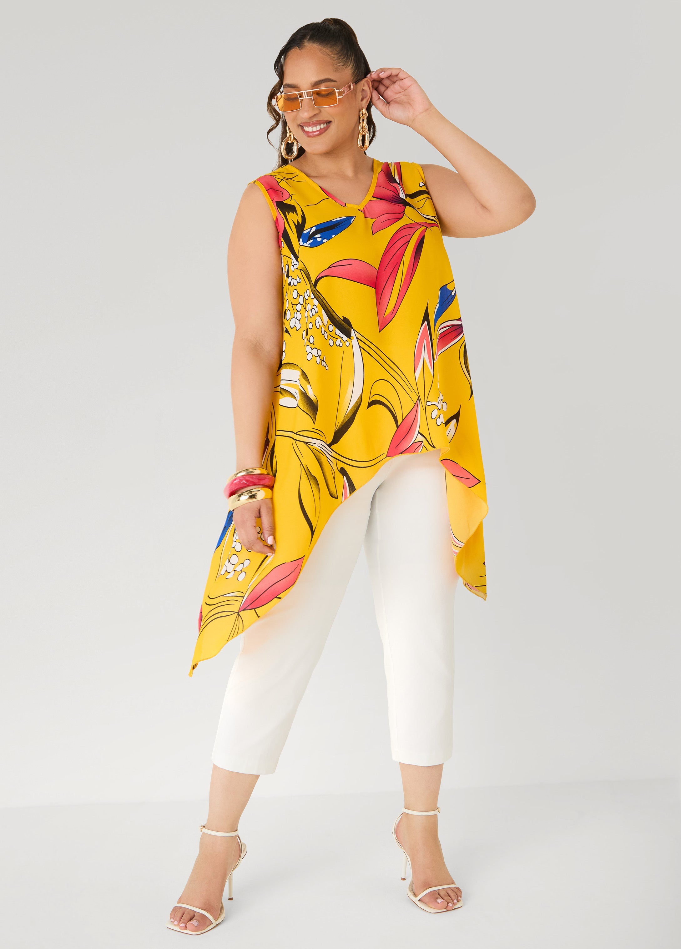 Floral Print Handkerchief Top Spectra Yellow | Ashley Stewart
