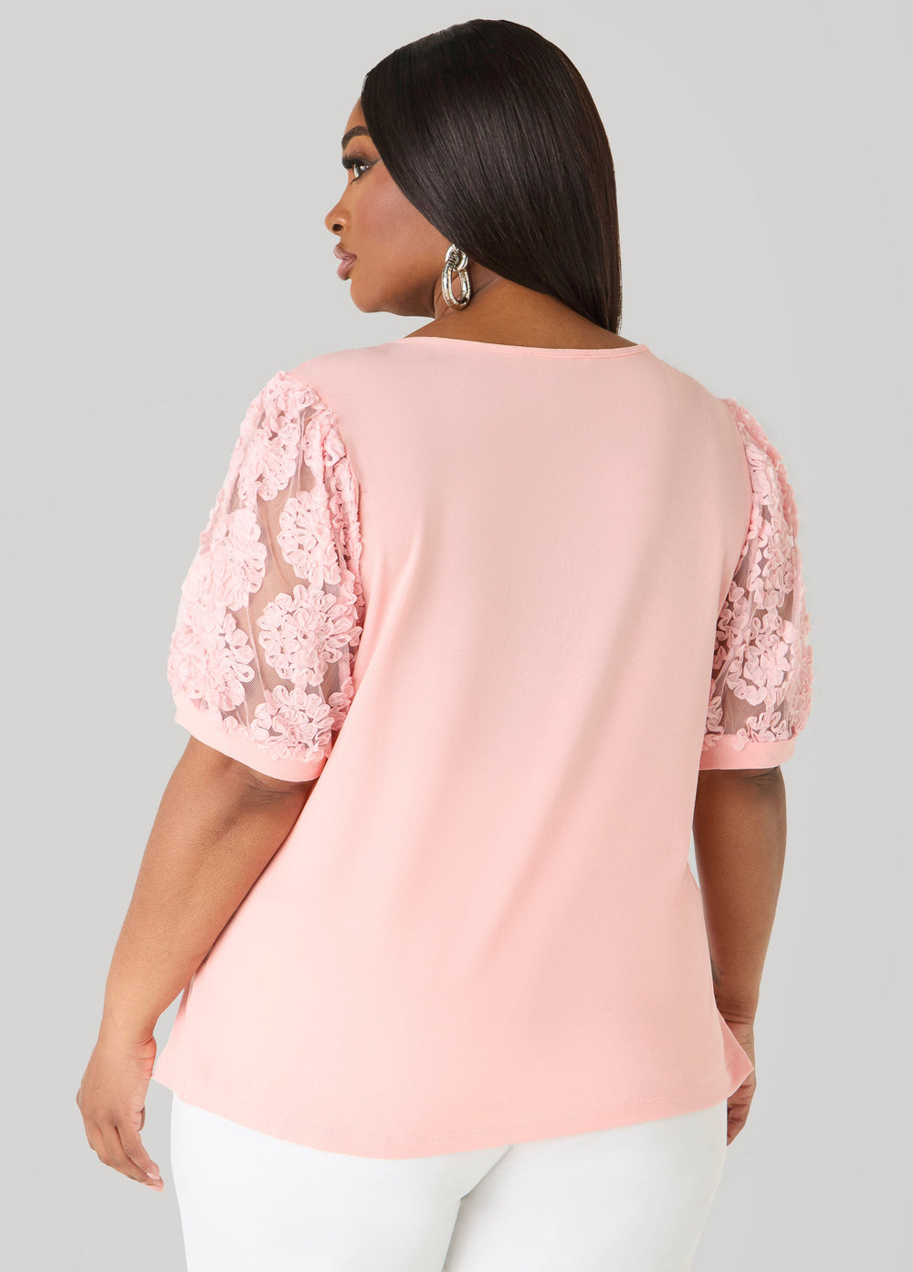 Keyhole Mesh Sleeved Top Blush | Ashley Stewart