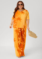 Palm Print Cotton Gauze Shirt Persimmon Orange | Ashley Stewart