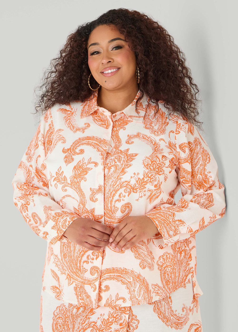 Paisley Print Shirt Persimmon Orange | Ashley Stewart