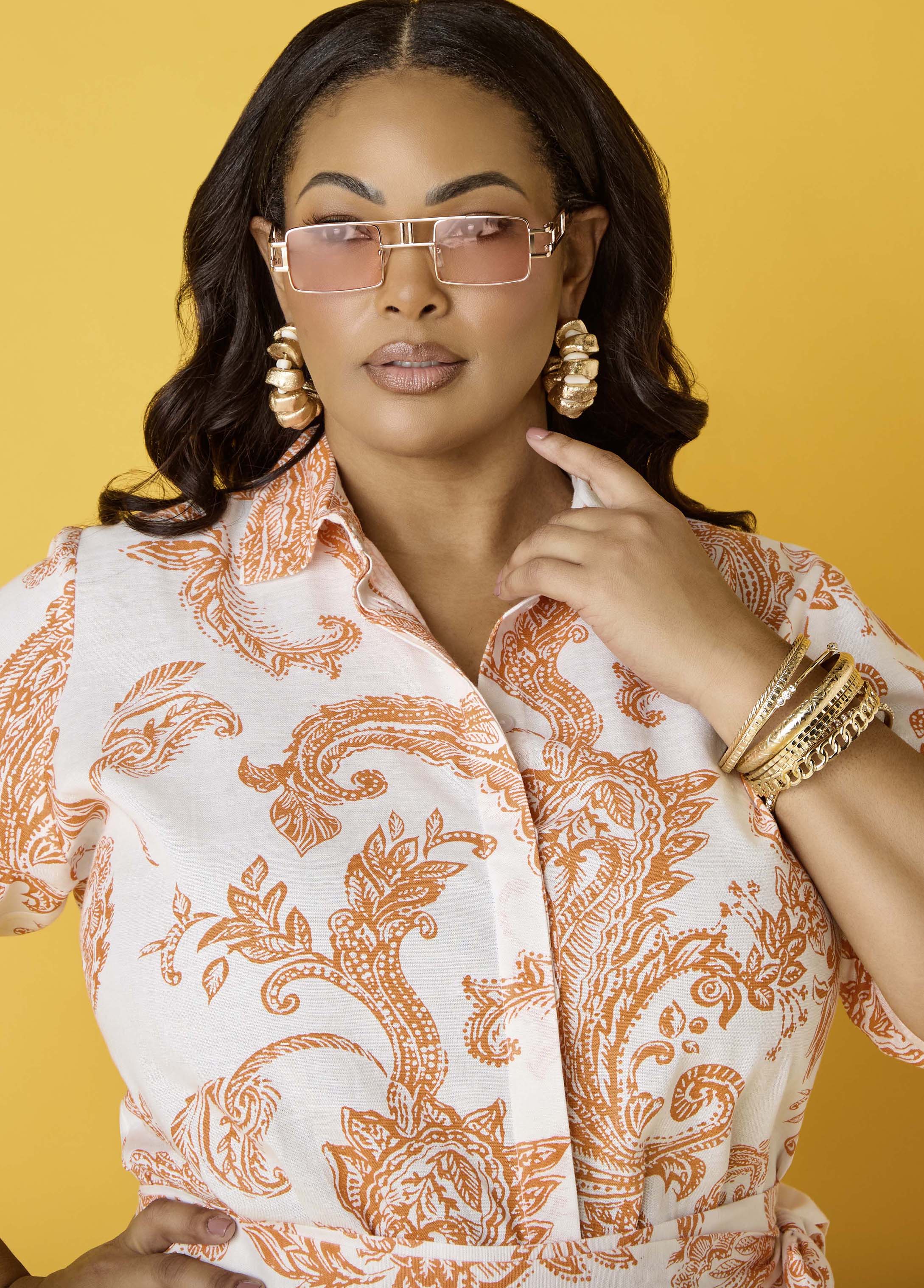 Paisley Print Shirt Persimmon Orange | Ashley Stewart