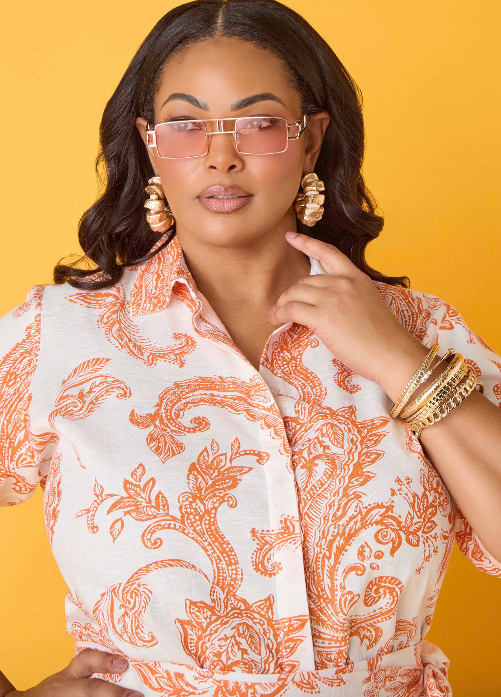 Paisley Print Shirt Persimmon Orange | Ashley Stewart