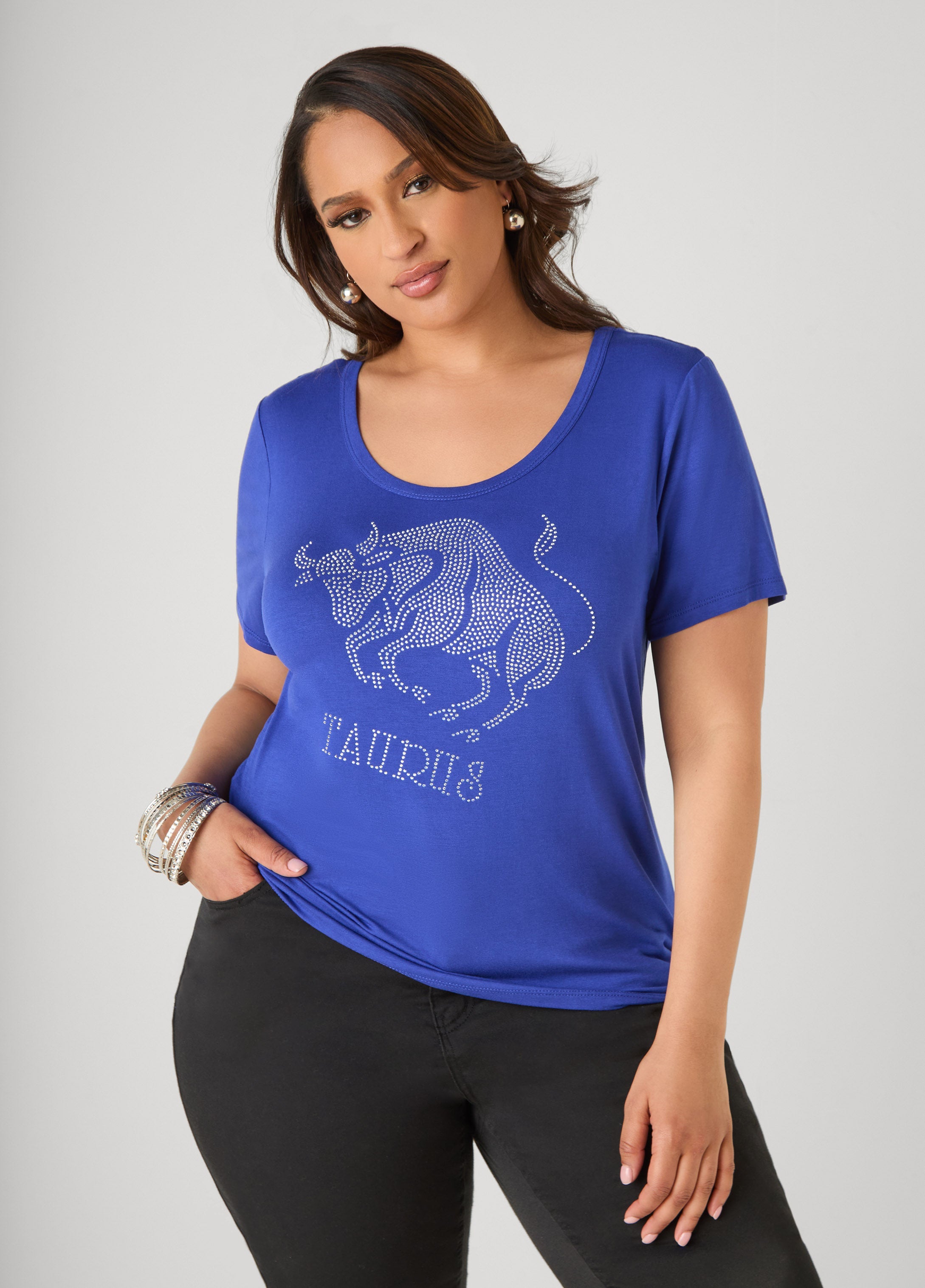 Taurus Crystal Tee Royal Blue | Ashley Stewart