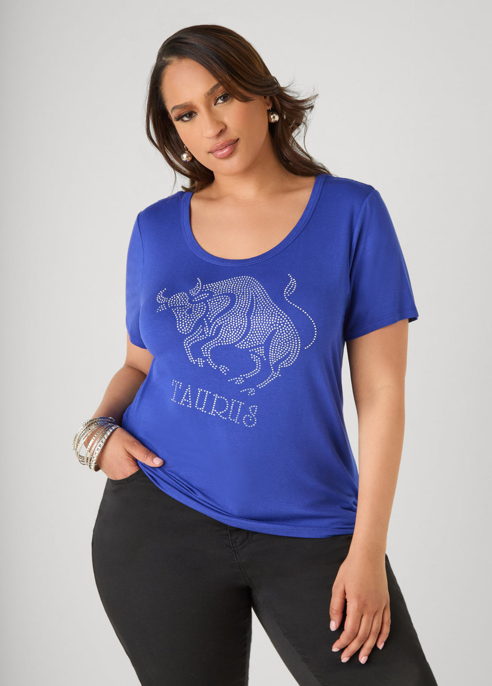 Taurus Crystal Tee Royal Blue | Ashley Stewart