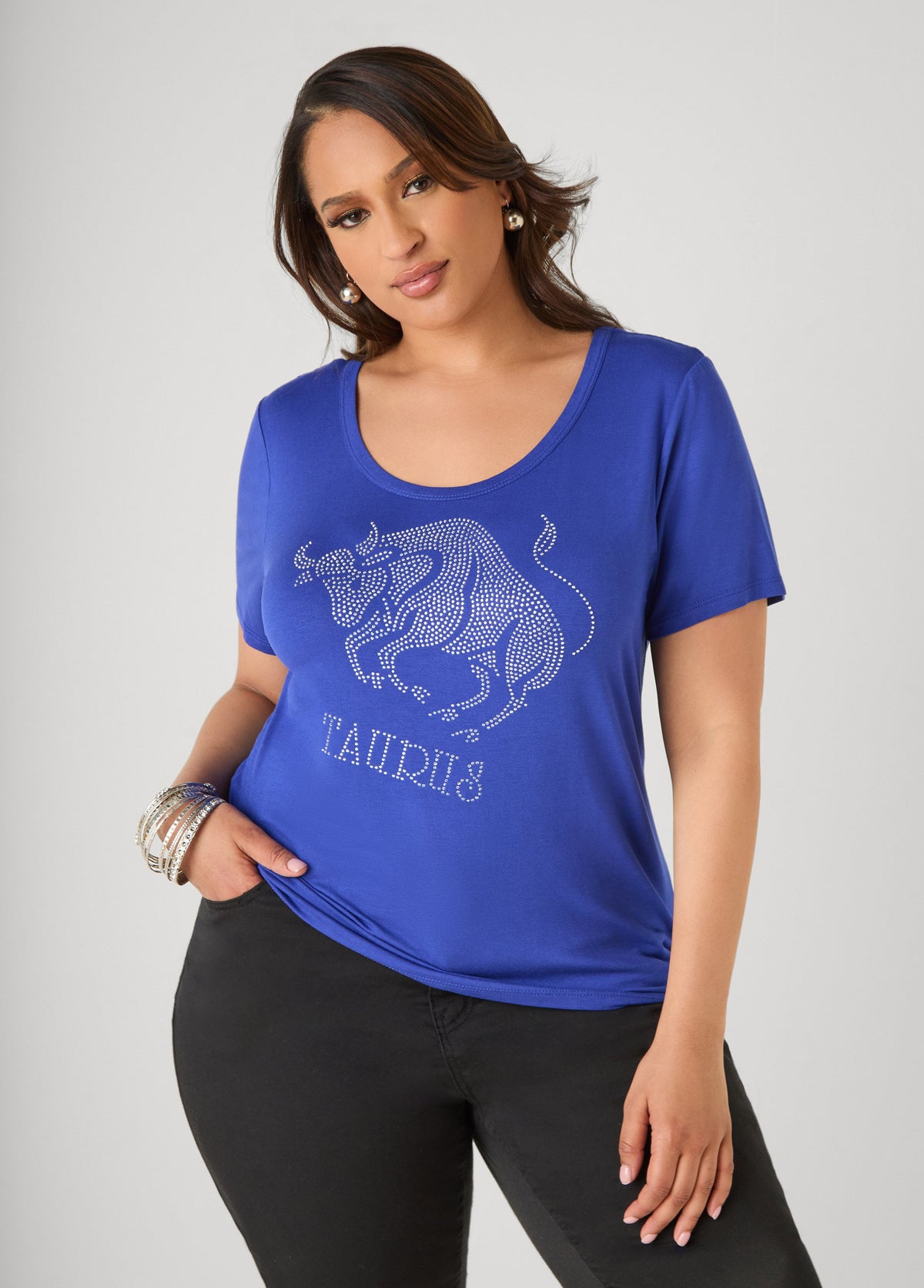 Taurus Crystal Tee Royal Blue | Ashley Stewart