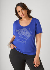 Taurus Crystal Tee Royal Blue | Ashley Stewart