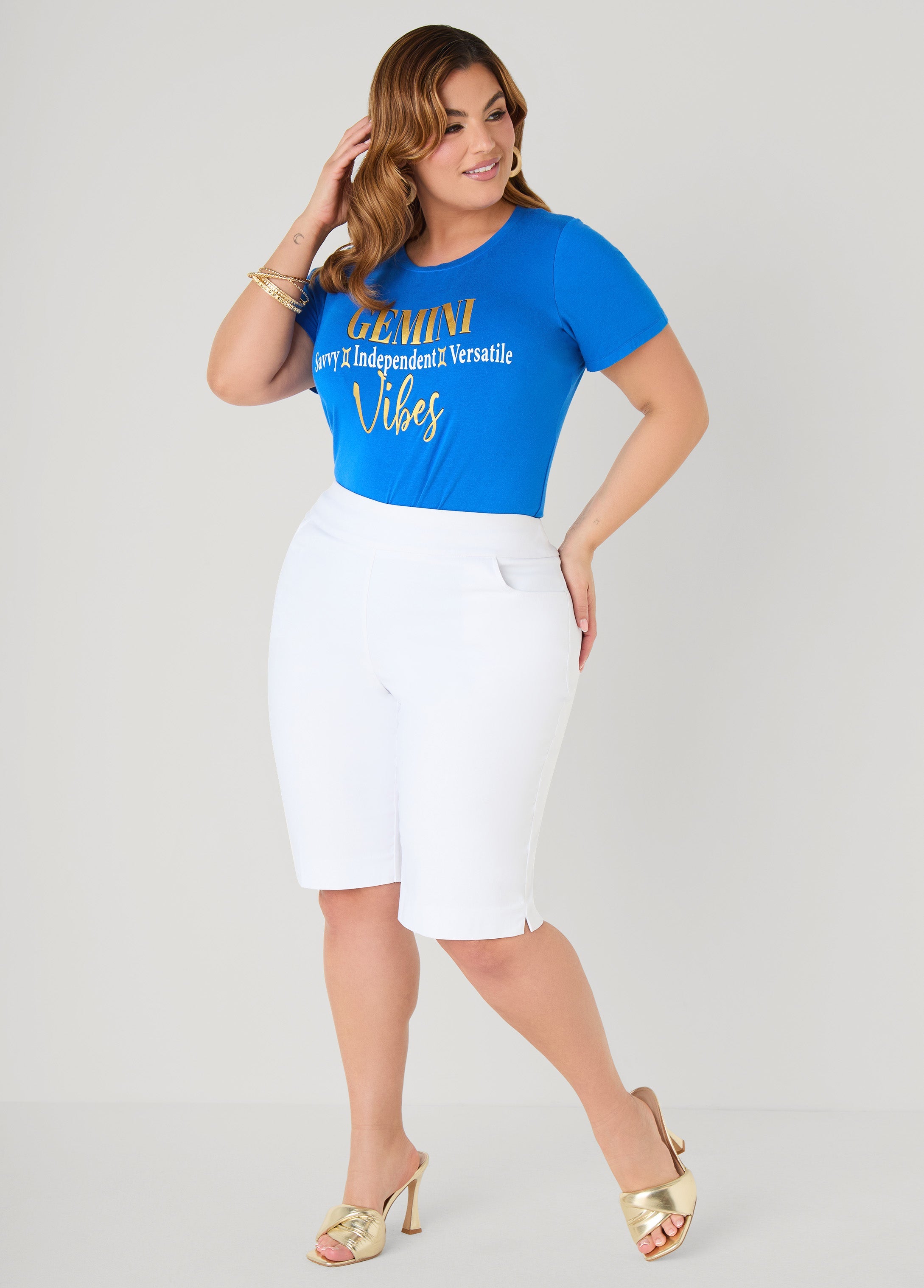 Gemini Vibes Metallic Graphic Tee Victoria Blue | Ashley Stewart