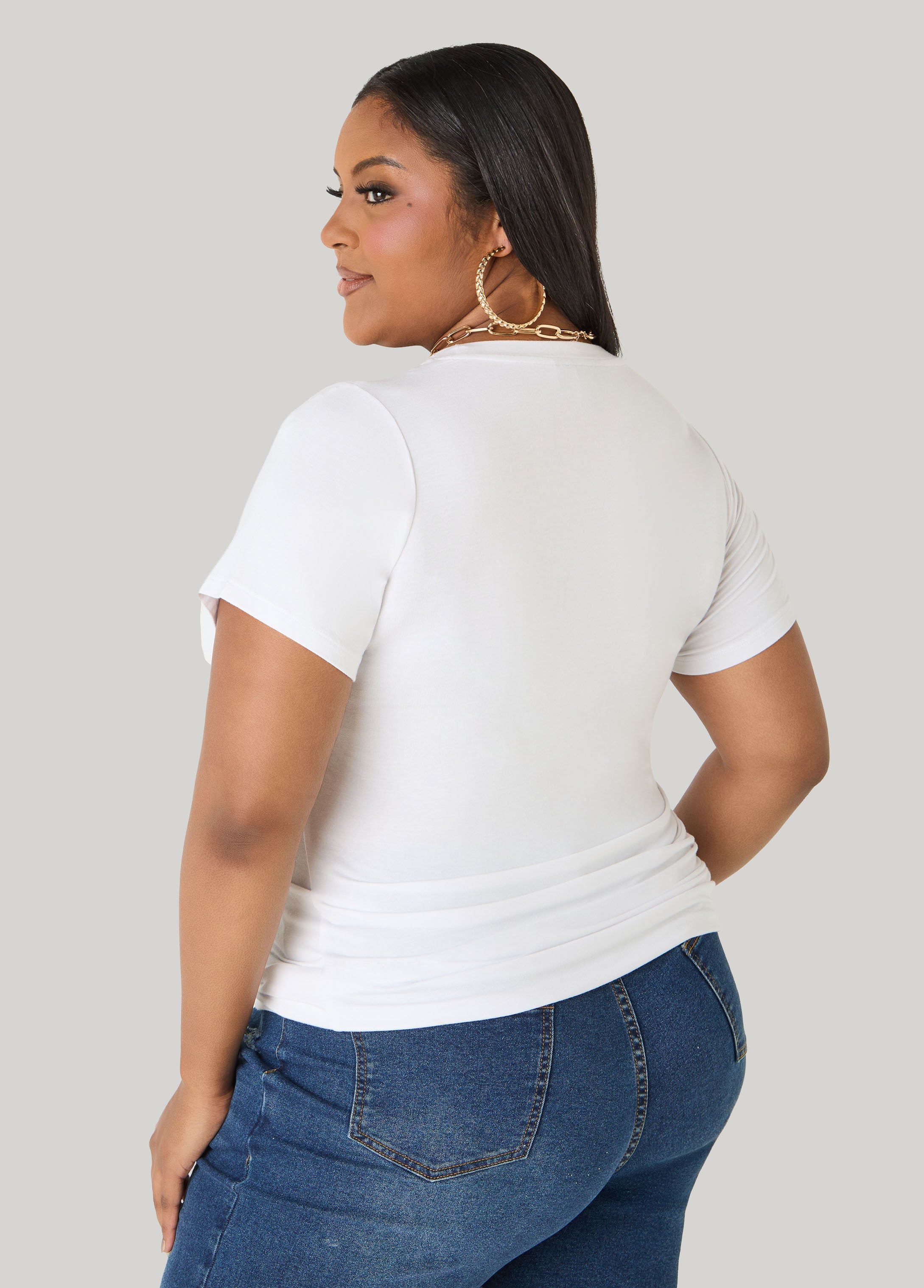 Iconic Glittered Graphic Tee White | Ashley Stewart