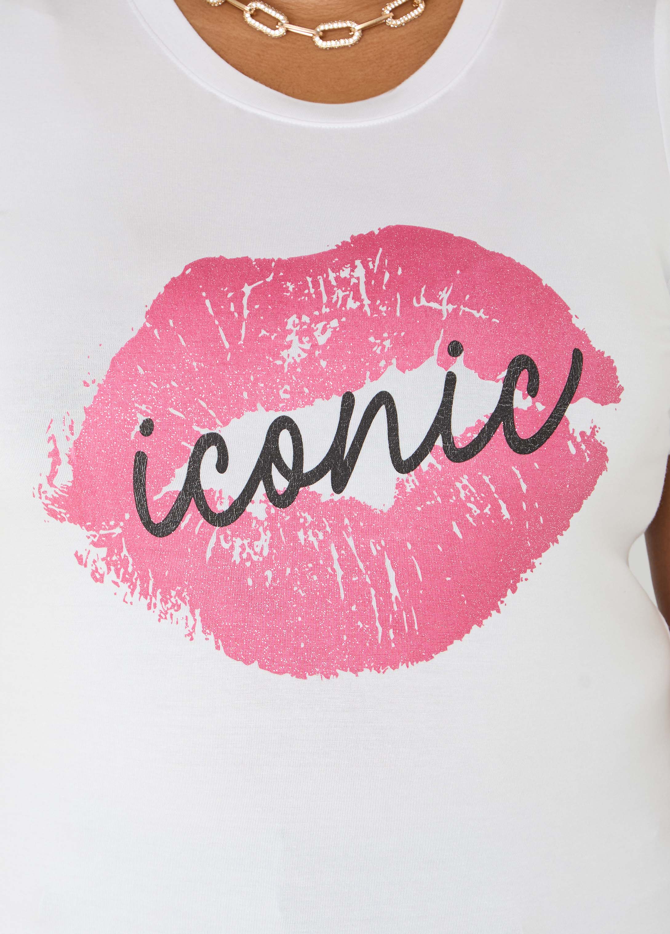 Iconic Glittered Graphic Tee White | Ashley Stewart