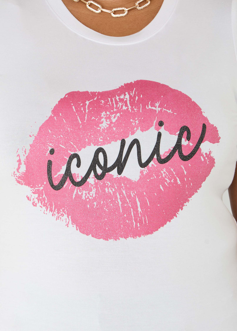 Iconic Glittered Graphic Tee White | Ashley Stewart