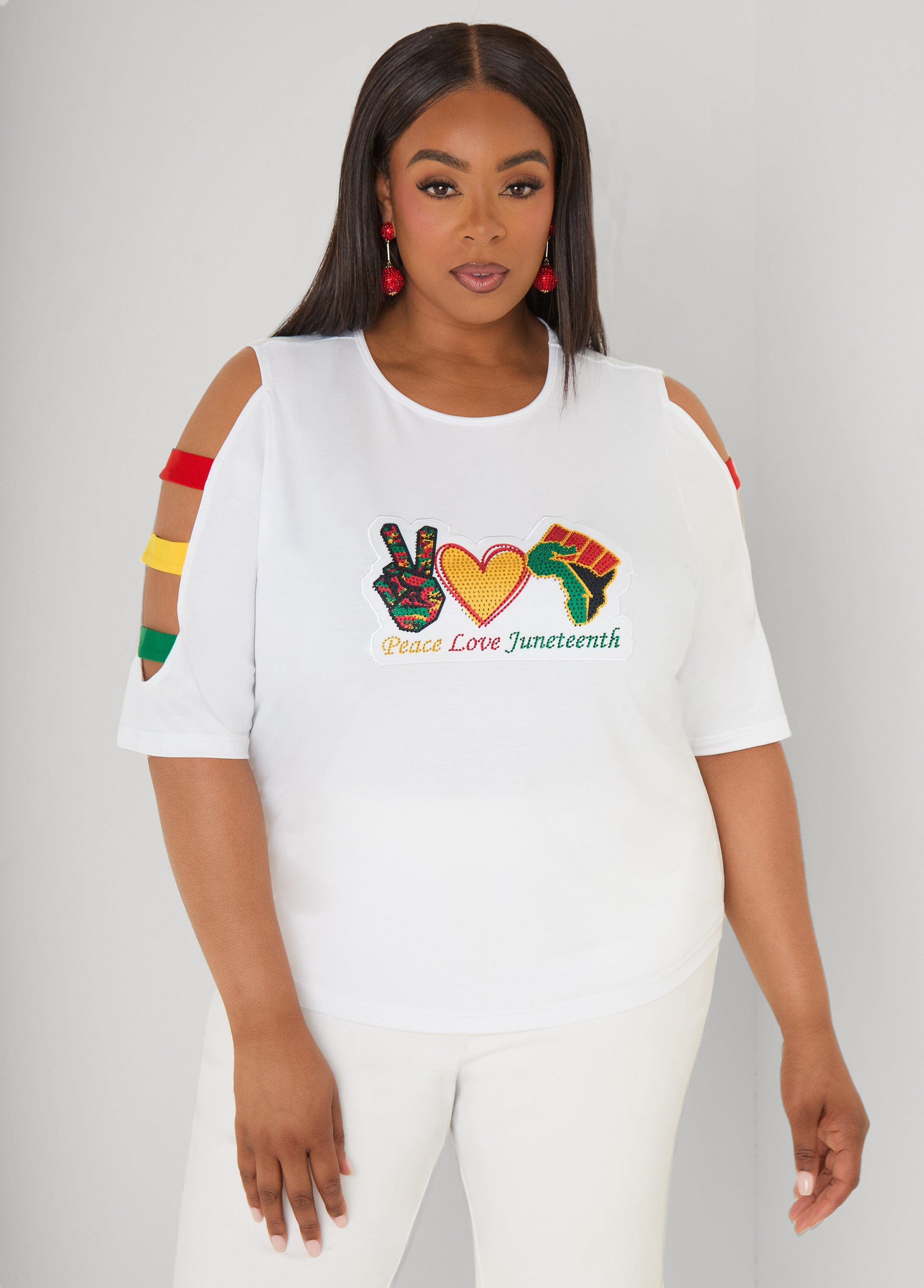 Juneteenth Crystal Cutout Tee White | Ashley Stewart