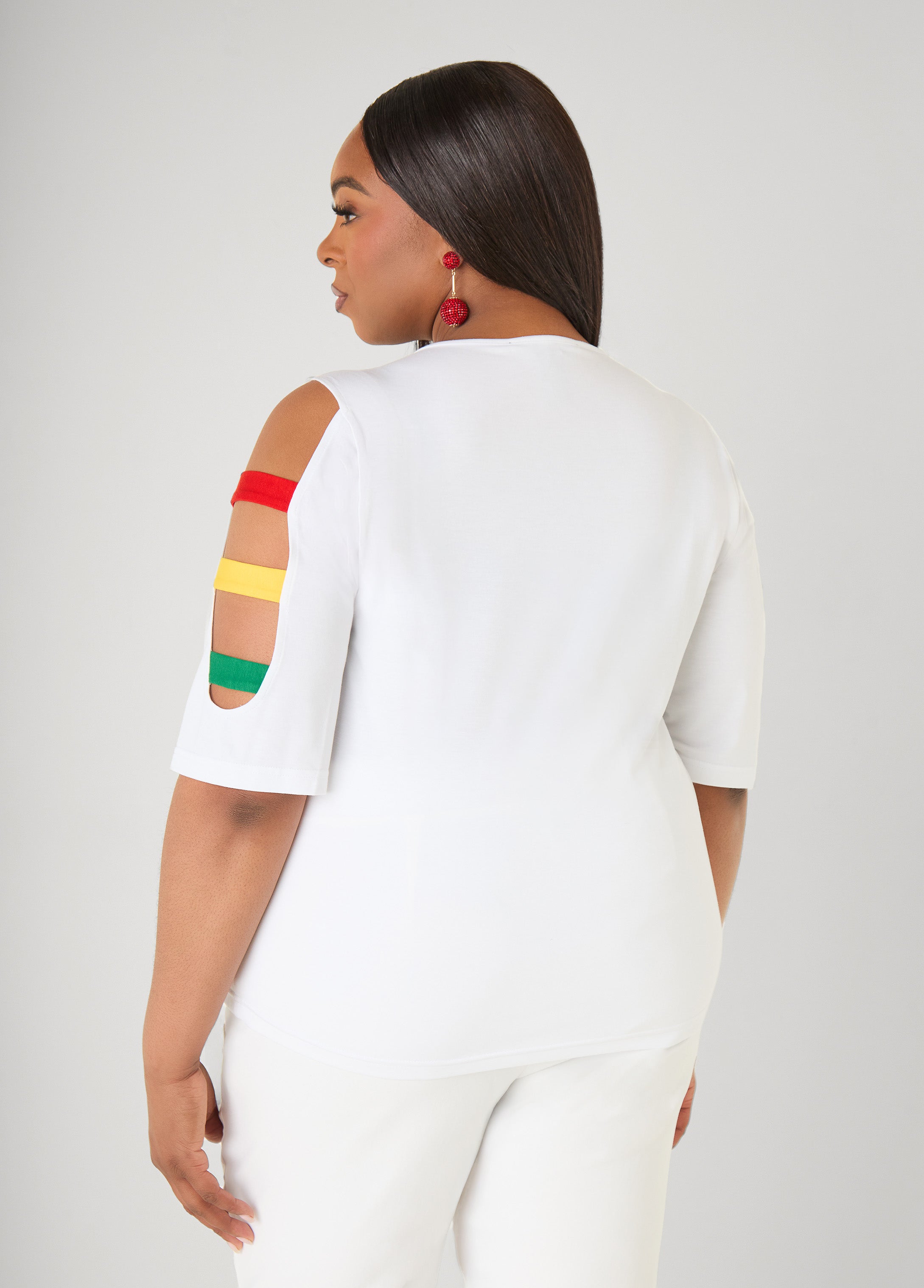 Juneteenth Crystal Cutout Tee White | Ashley Stewart