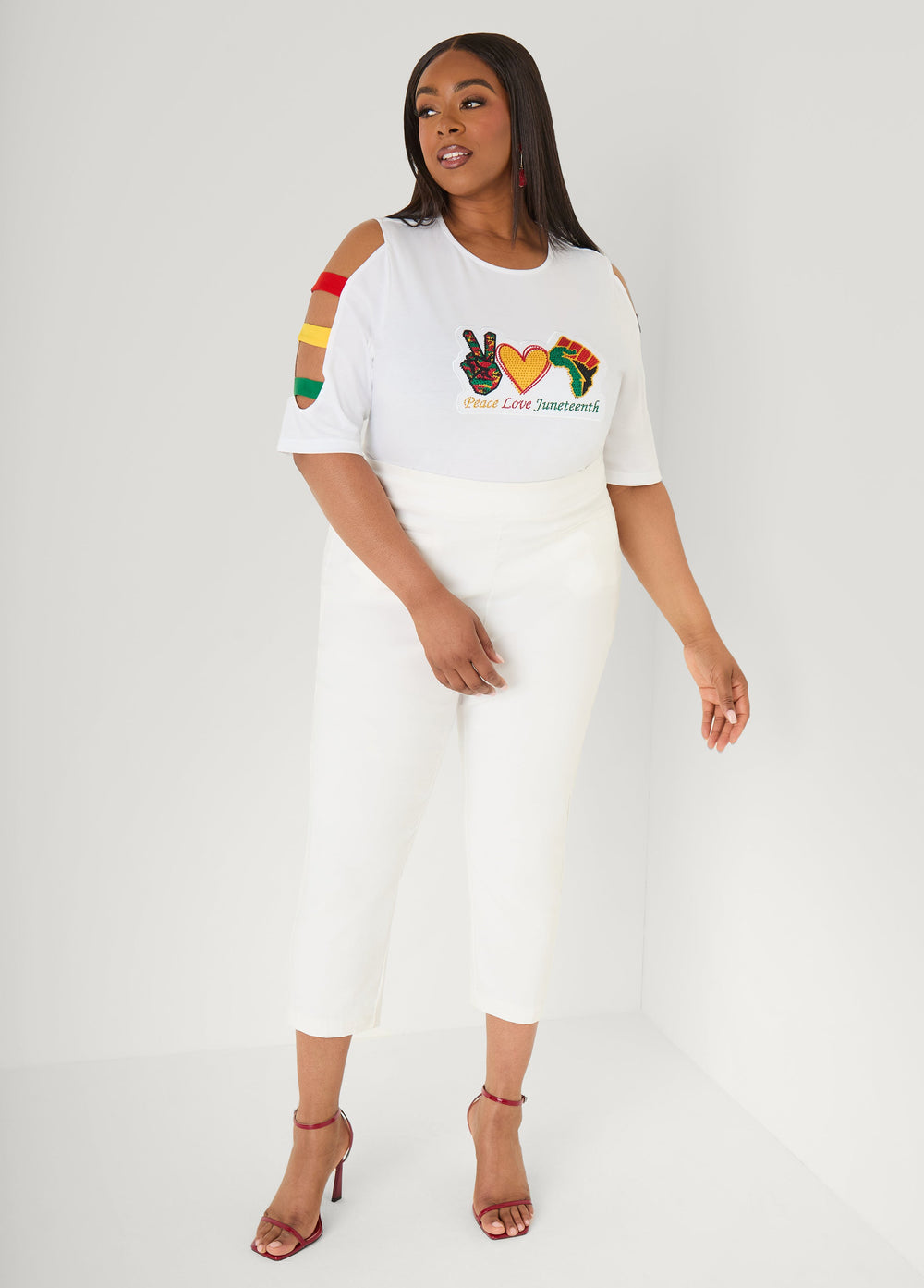 Juneteenth Crystal Cutout Tee White | Ashley Stewart