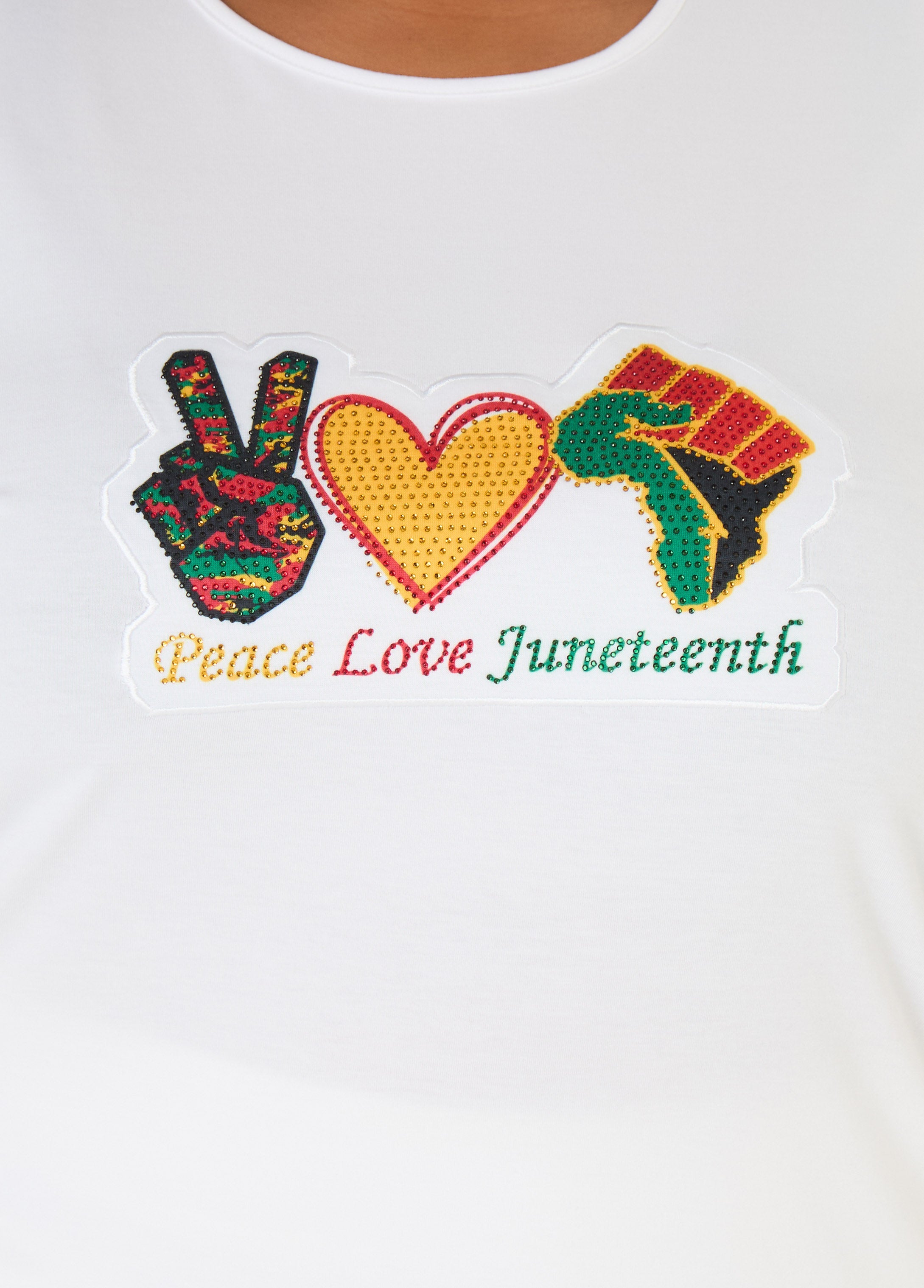 Juneteenth Crystal Cutout Tee White | Ashley Stewart
