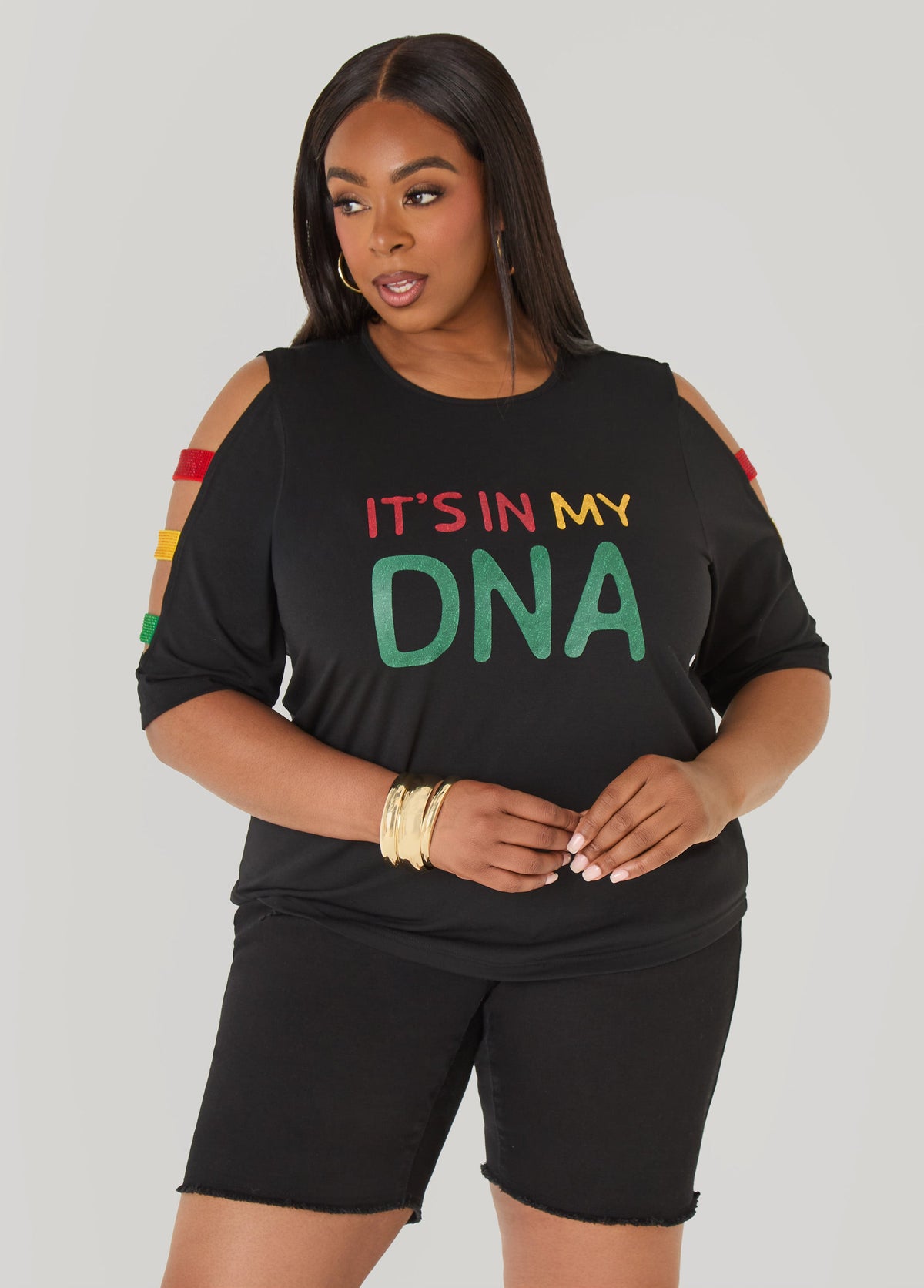 Its In My DNA Cutout Graphic Tee Black | Ashley Stewart