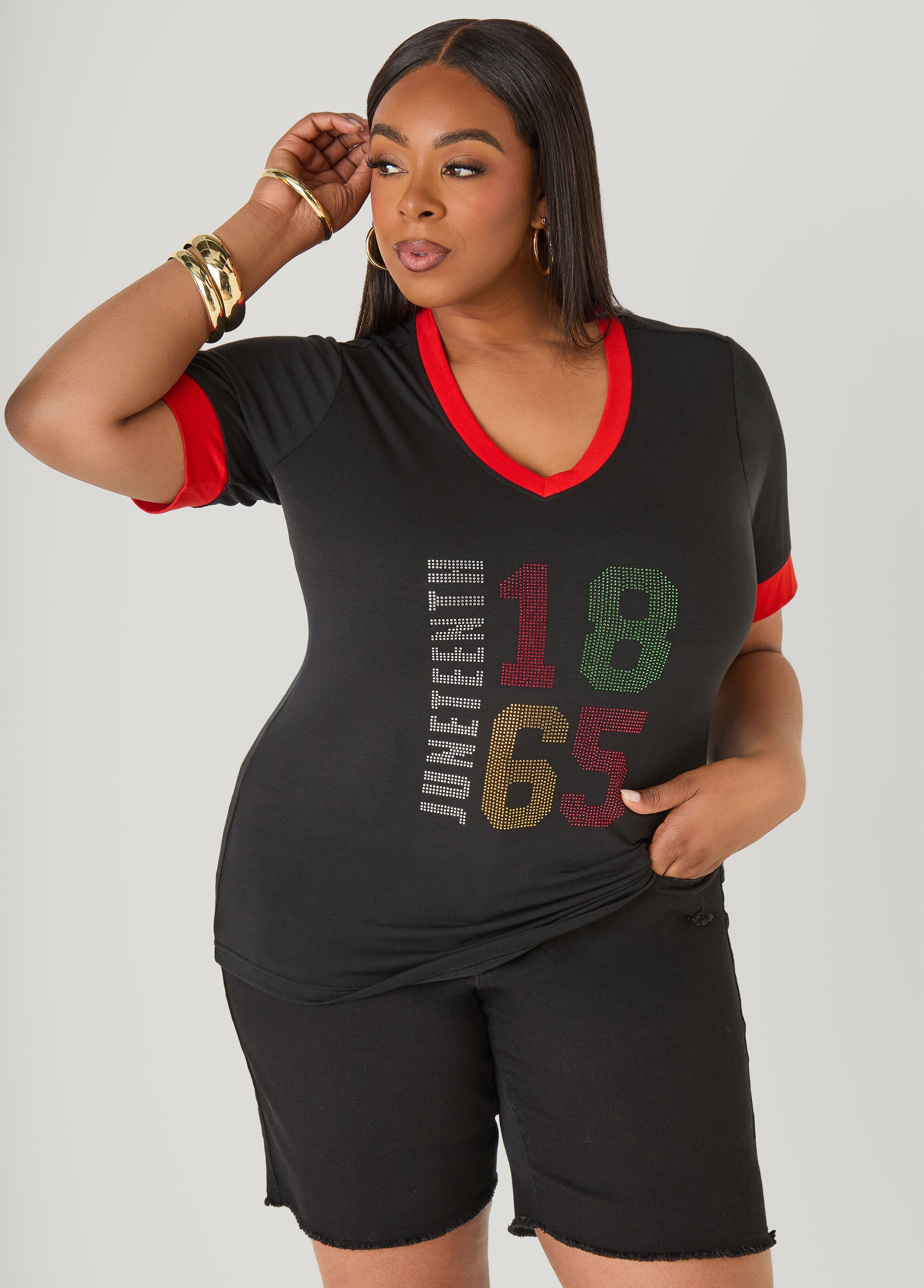 Juneteenth 1865 Crystal Tee Black | Ashley Stewart