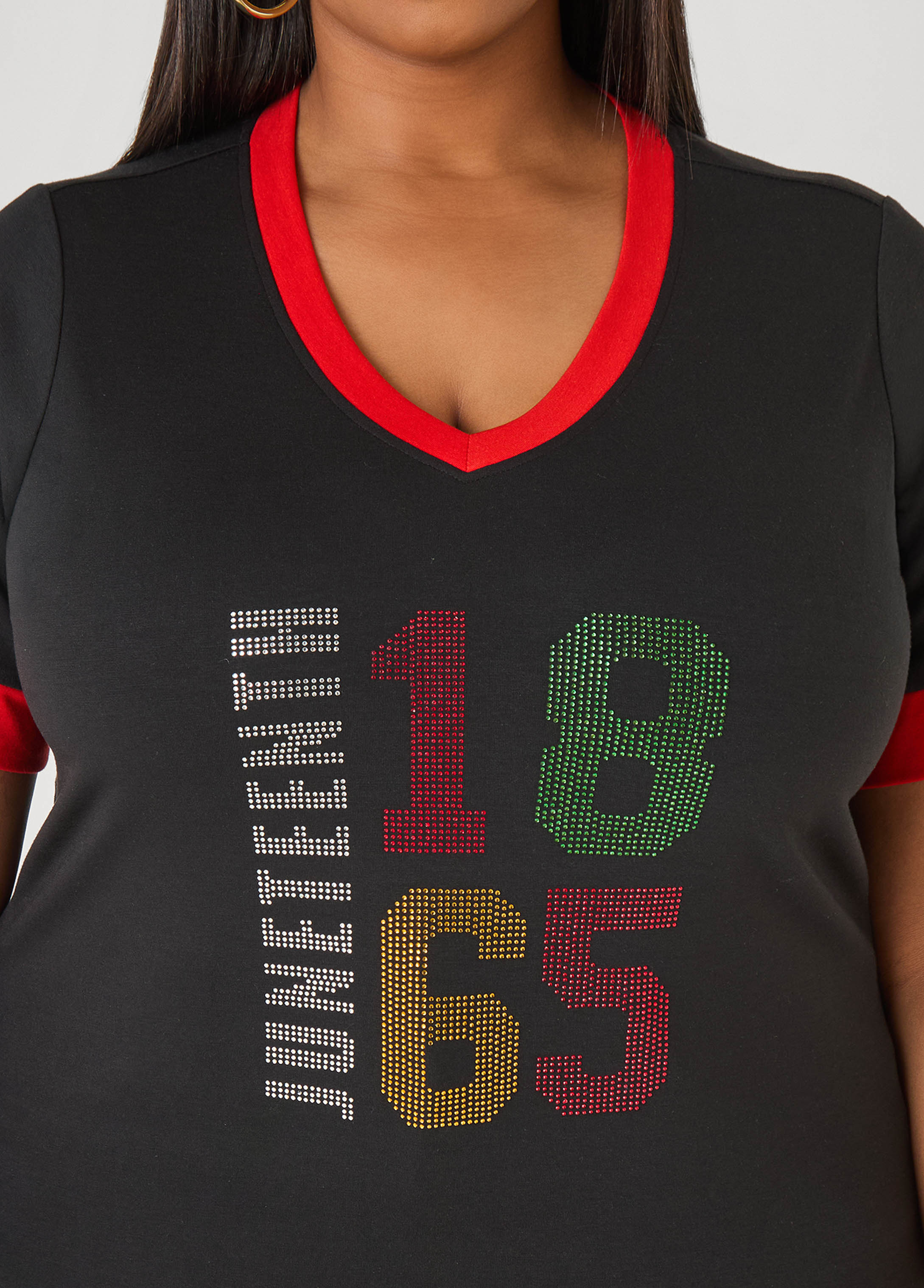 Juneteenth 1865 Crystal Tee Black | Ashley Stewart