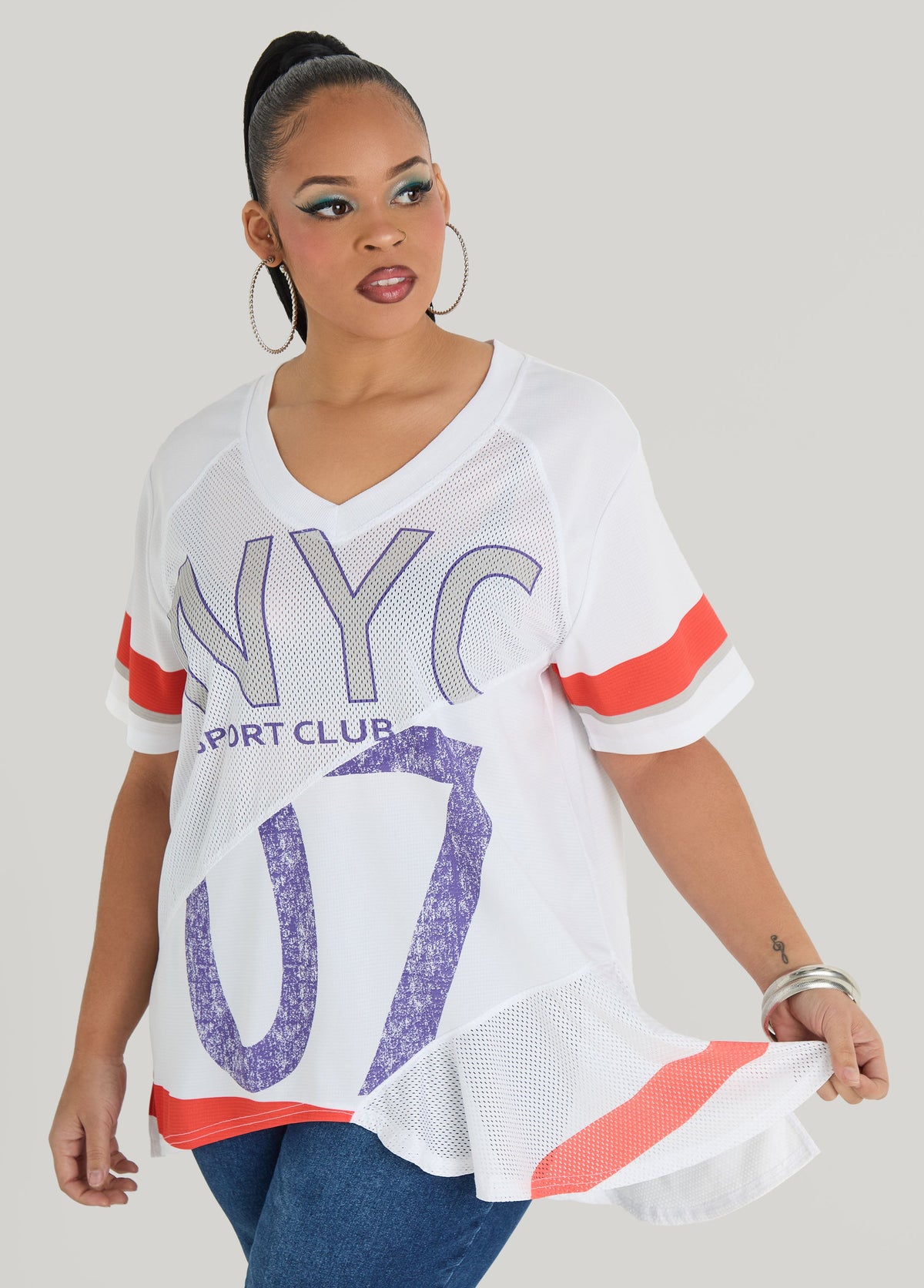 NYC Patchwork Jersey Orange | Ashley Stewart