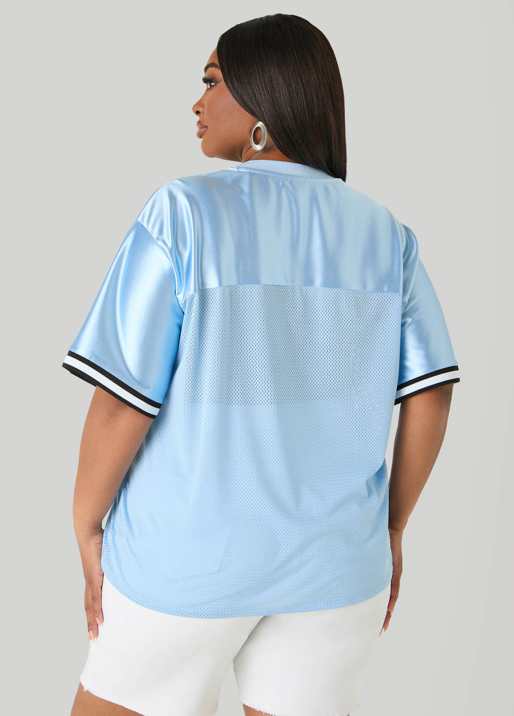 Sequin 23 Mesh Paneled Jersey POWDER BLUE | Ashley Stewart