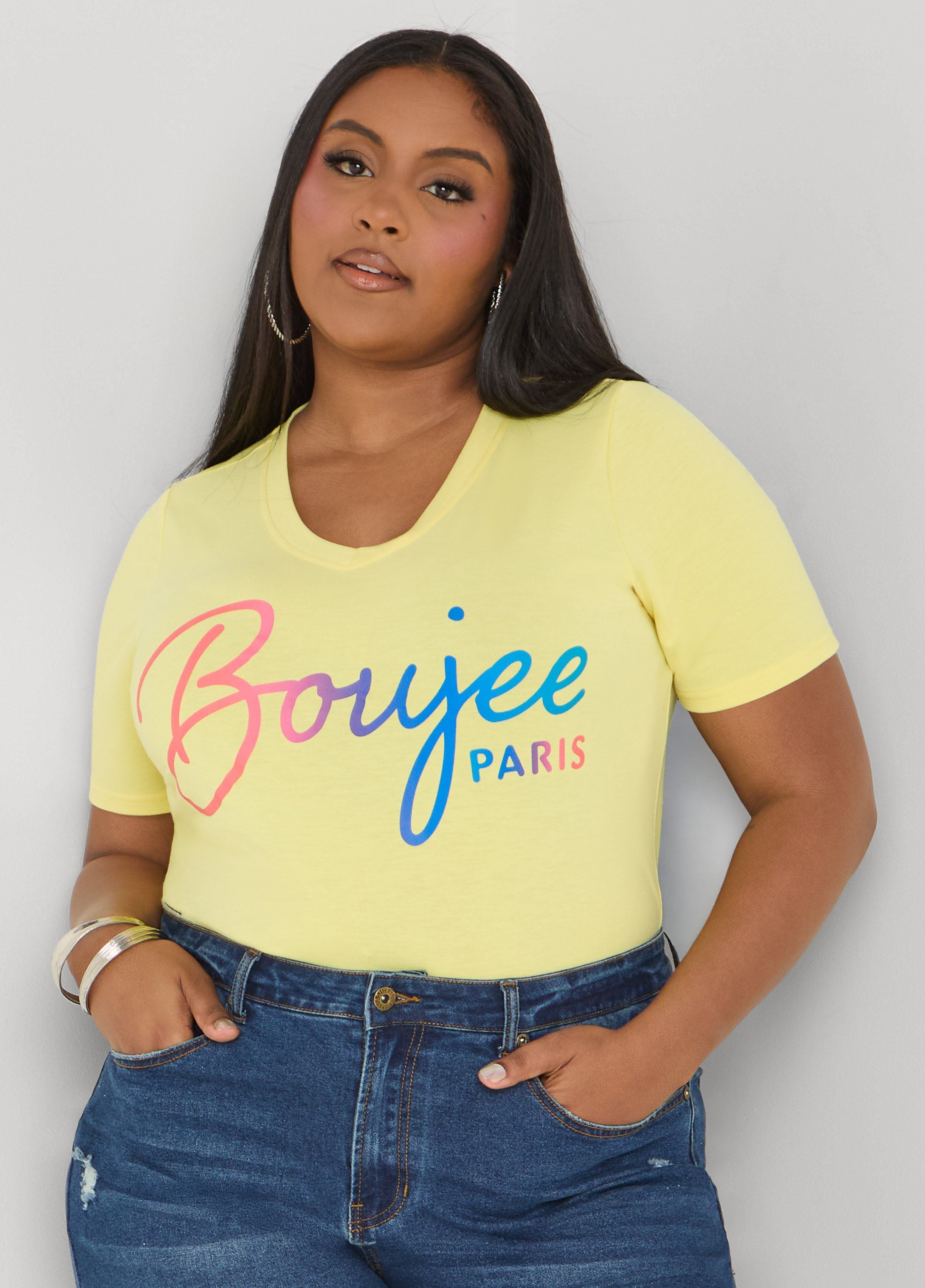 Boujee Paris Graphic Tee Canary Yellow | Ashley Stewart