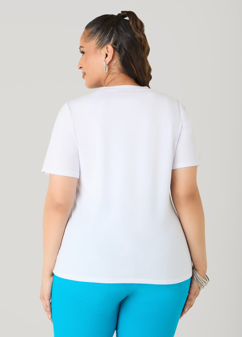 Glittered Floral Print Graphic Tee White | Ashley Stewart