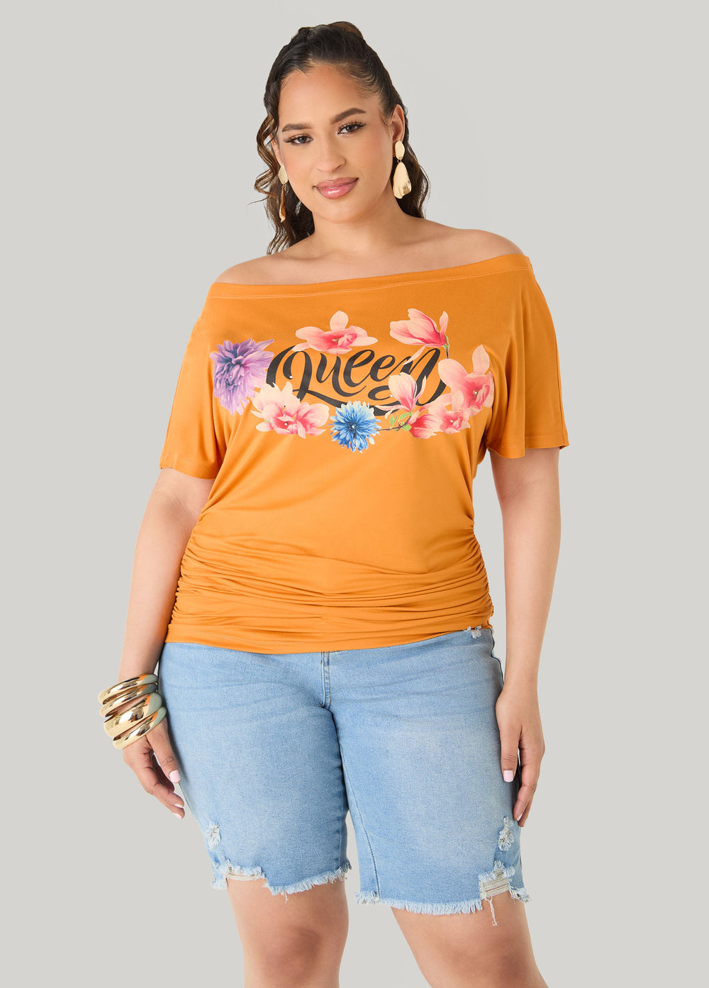 Queen Off The Shoulder Tee Desert Sun | Ashley Stewart