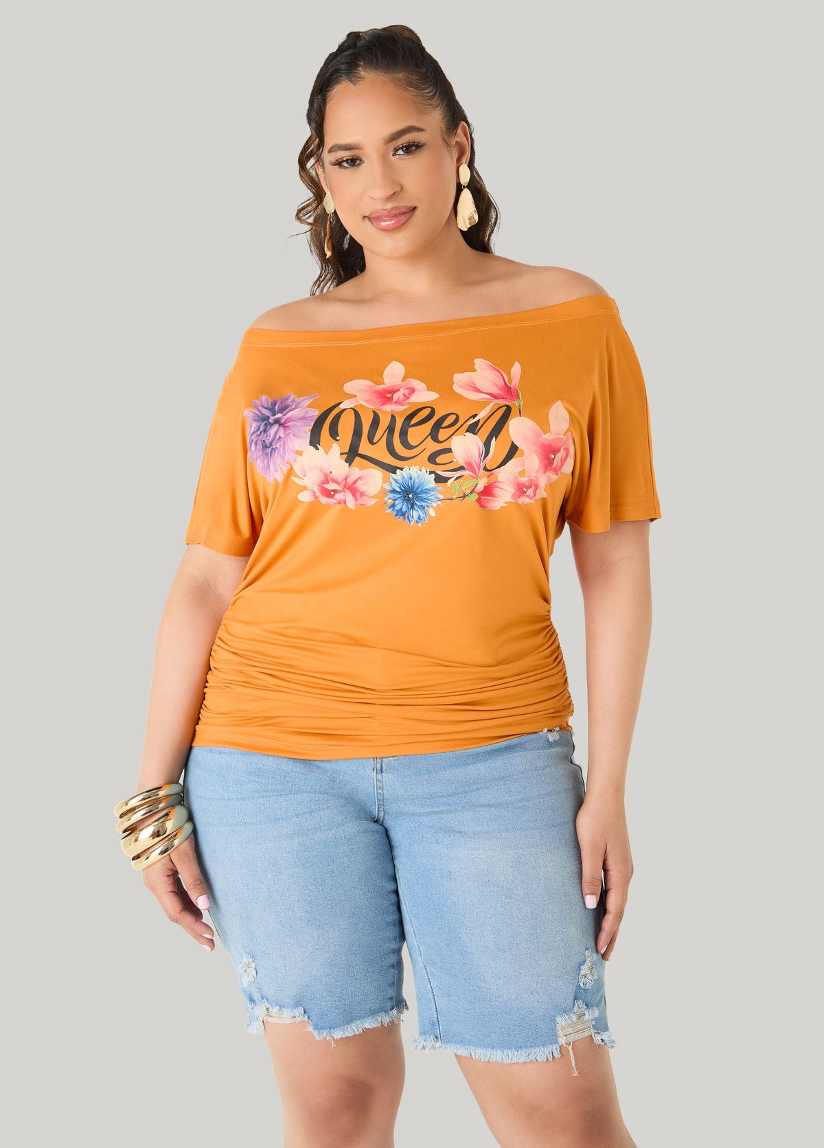 Queen Off The Shoulder Tee Desert Sun | Ashley Stewart