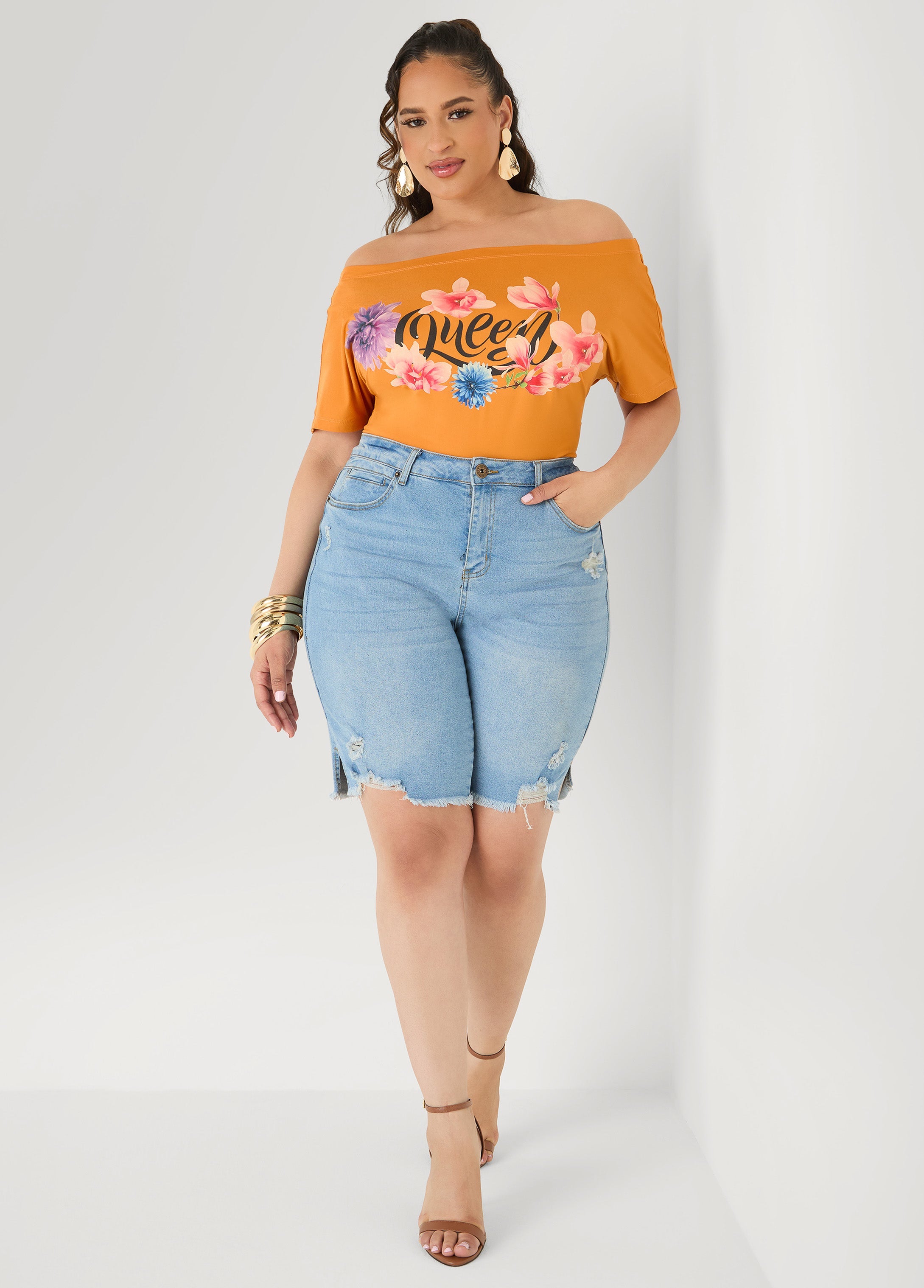 Queen Off The Shoulder Tee Desert Sun | Ashley Stewart
