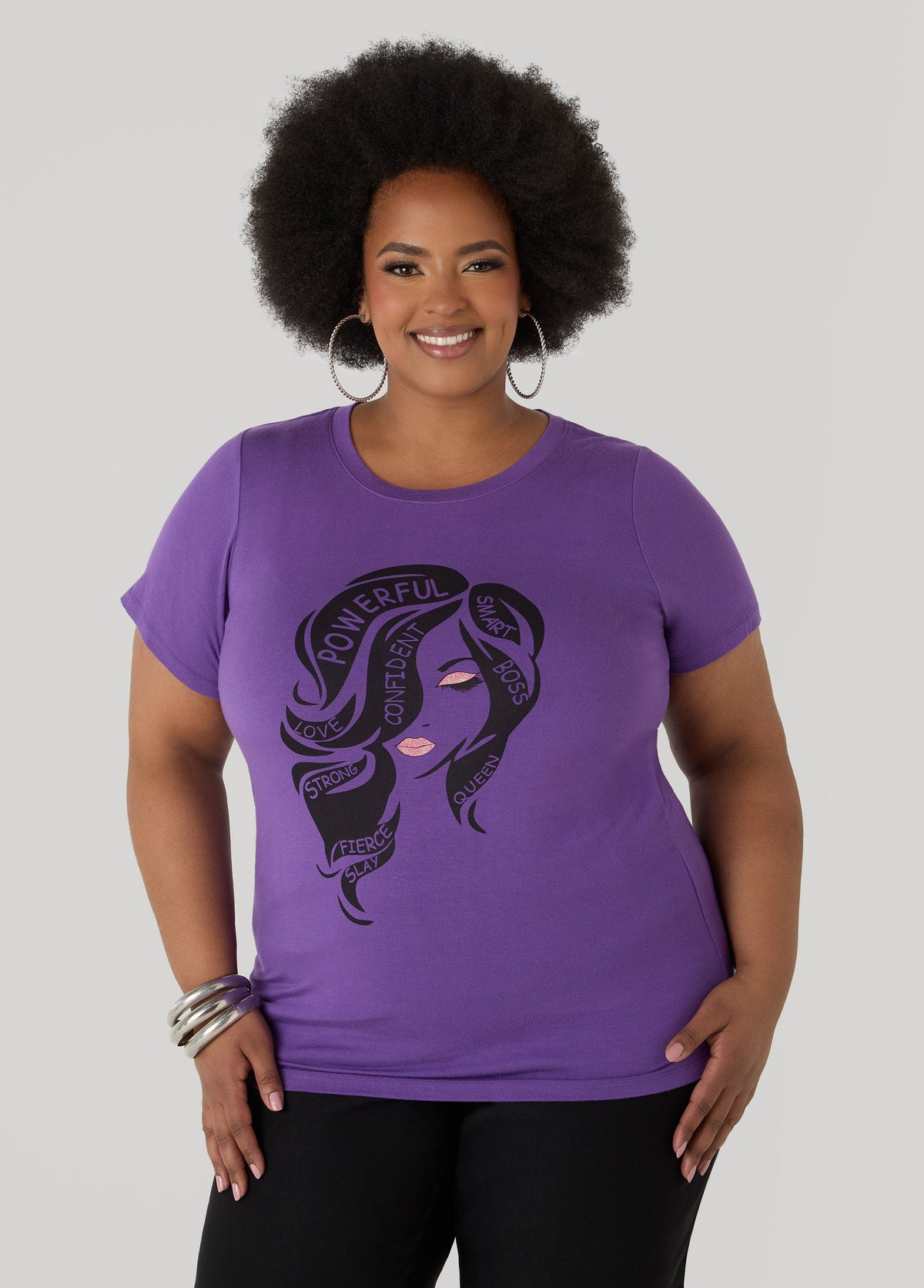 Powerful Glittered Graphic Tee Pansy | Ashley Stewart